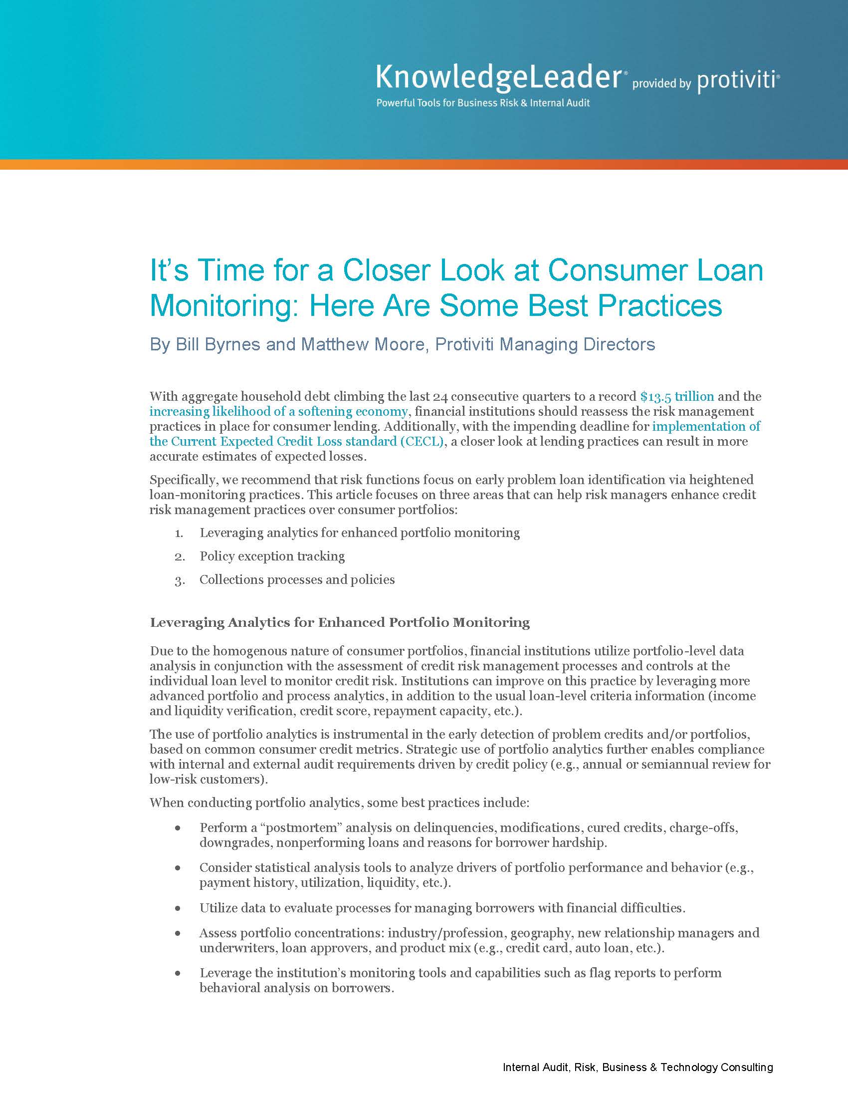 Screenshot of the first page of It’s Time for a Closer Look at Consumer Loan Monitoring Here Are Some Best Practices