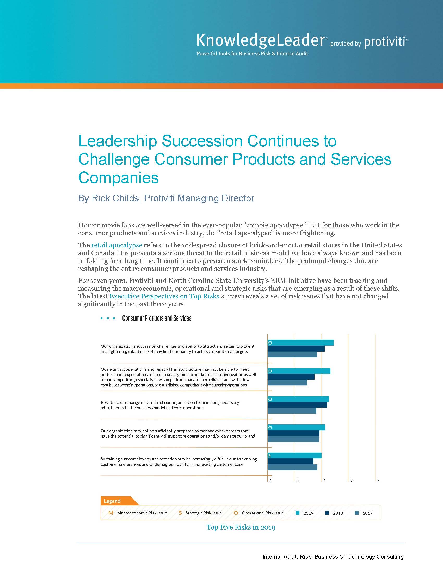 Screenshot of the first page of Leadership Succession Continues to Challenge Consumer Products and Services Companies