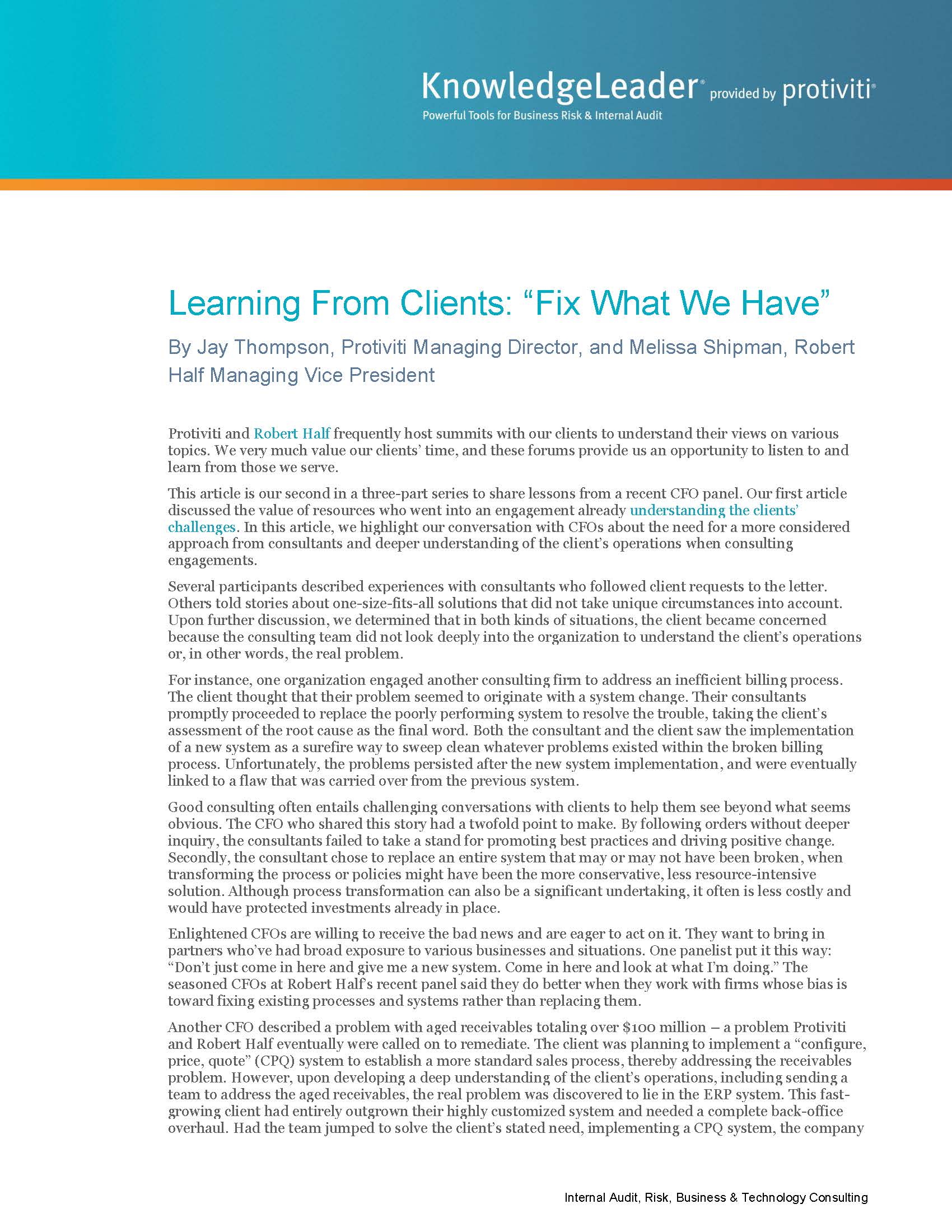 Screenshot of the first page of Learning From Clients Fix What We Have