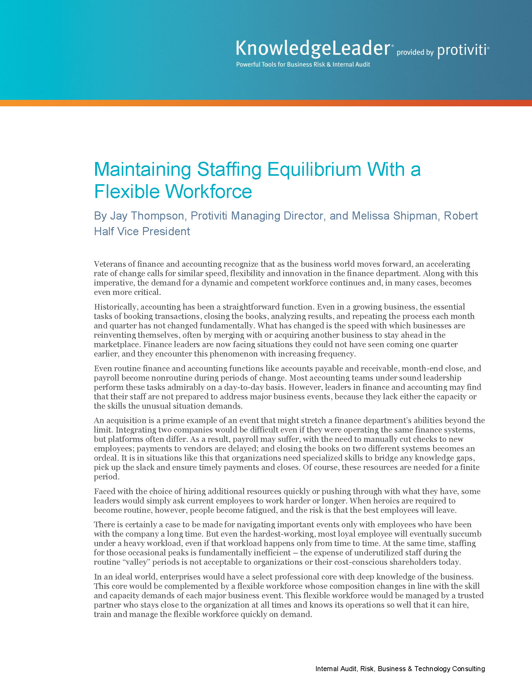 Screenshot of the first page of Maintaining Staffing Equilibrium With a Flexible Workforce