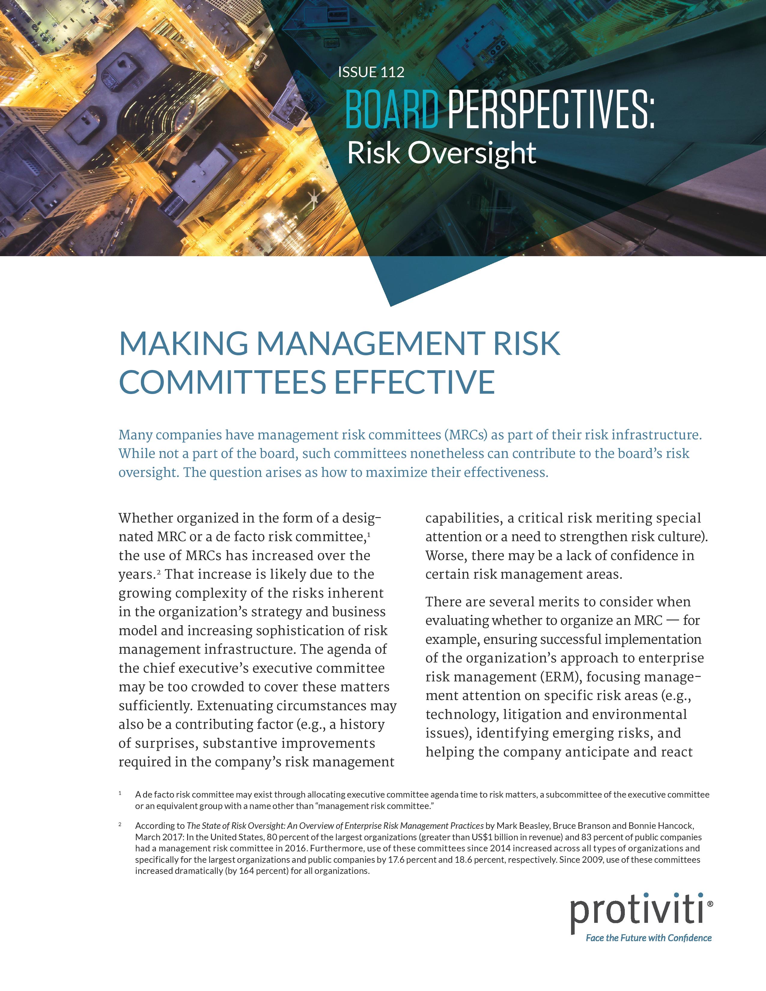 Screenshot of the first page of Making Management Risk Committees Effective