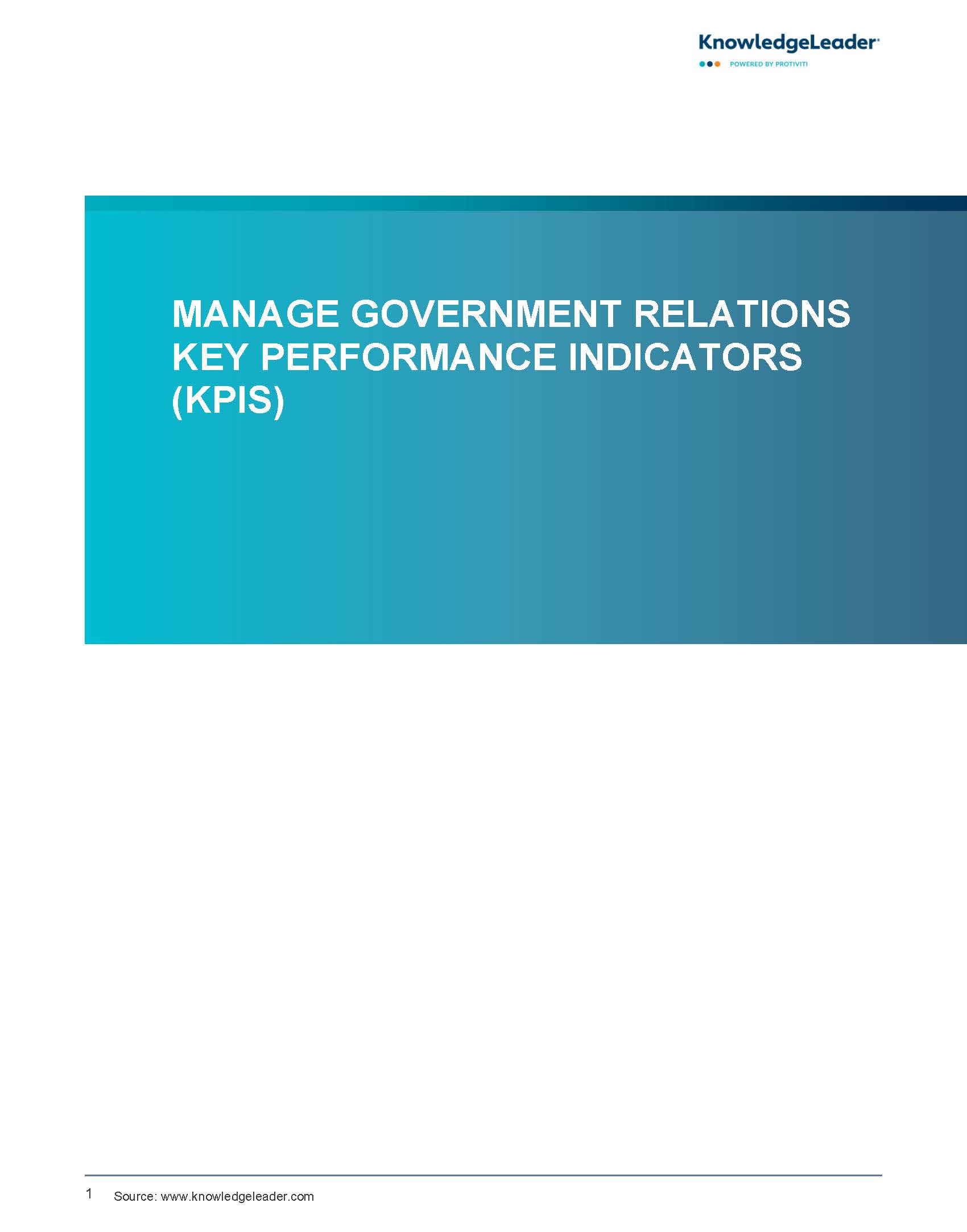 Screenshot of the first page of Manage Government Relations Key Performance Indicators (KPIs)