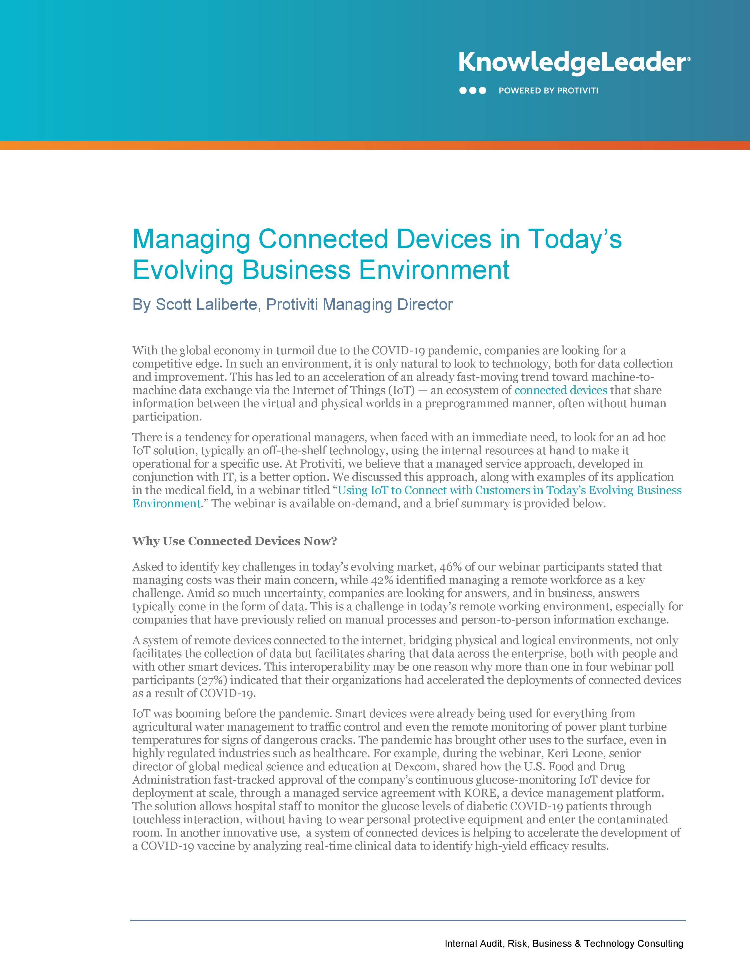 Screenshot of the first page of Managing Connected Devices in Today’s Evolving Business Environment