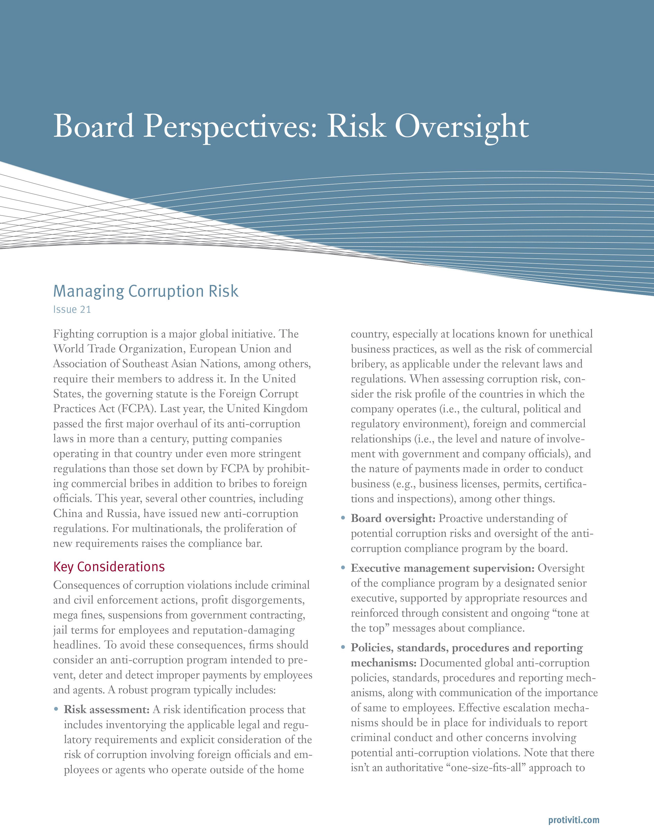 Screenshot of the first page of Managing Corruption Risk