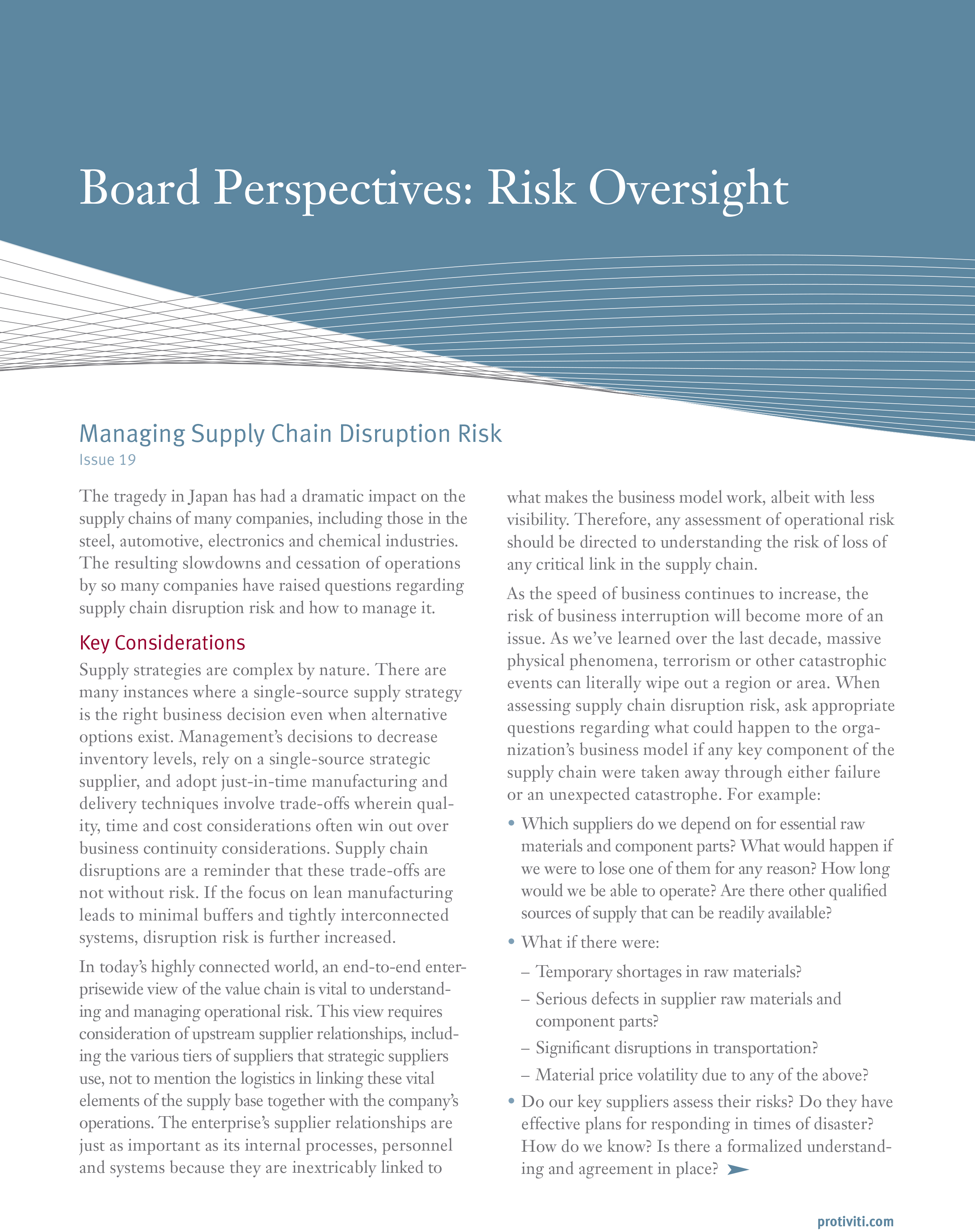 Screenshot of the first page of Managing Supply Chain Disruption Risk