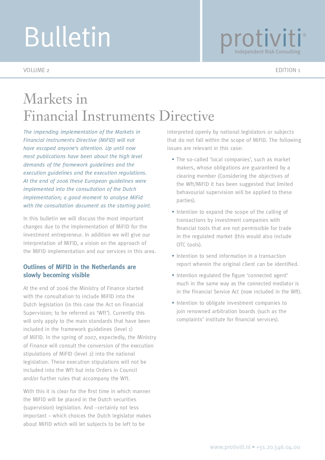 Screenshot of the first page of Markets in Financial Instruments Directive