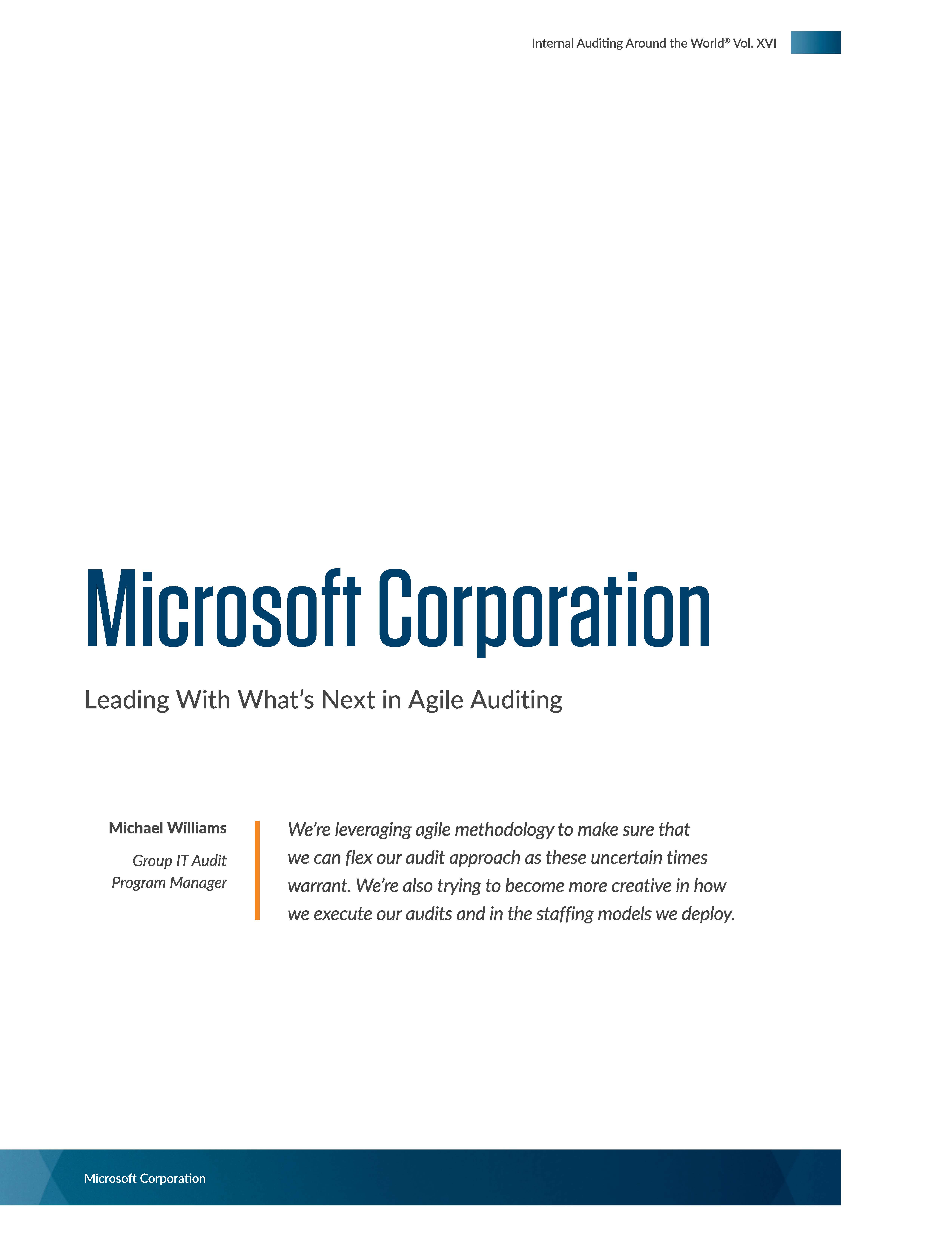 Screenshot of the first page of Microsoft Corporation Leading With What's Next in Agile Auditing