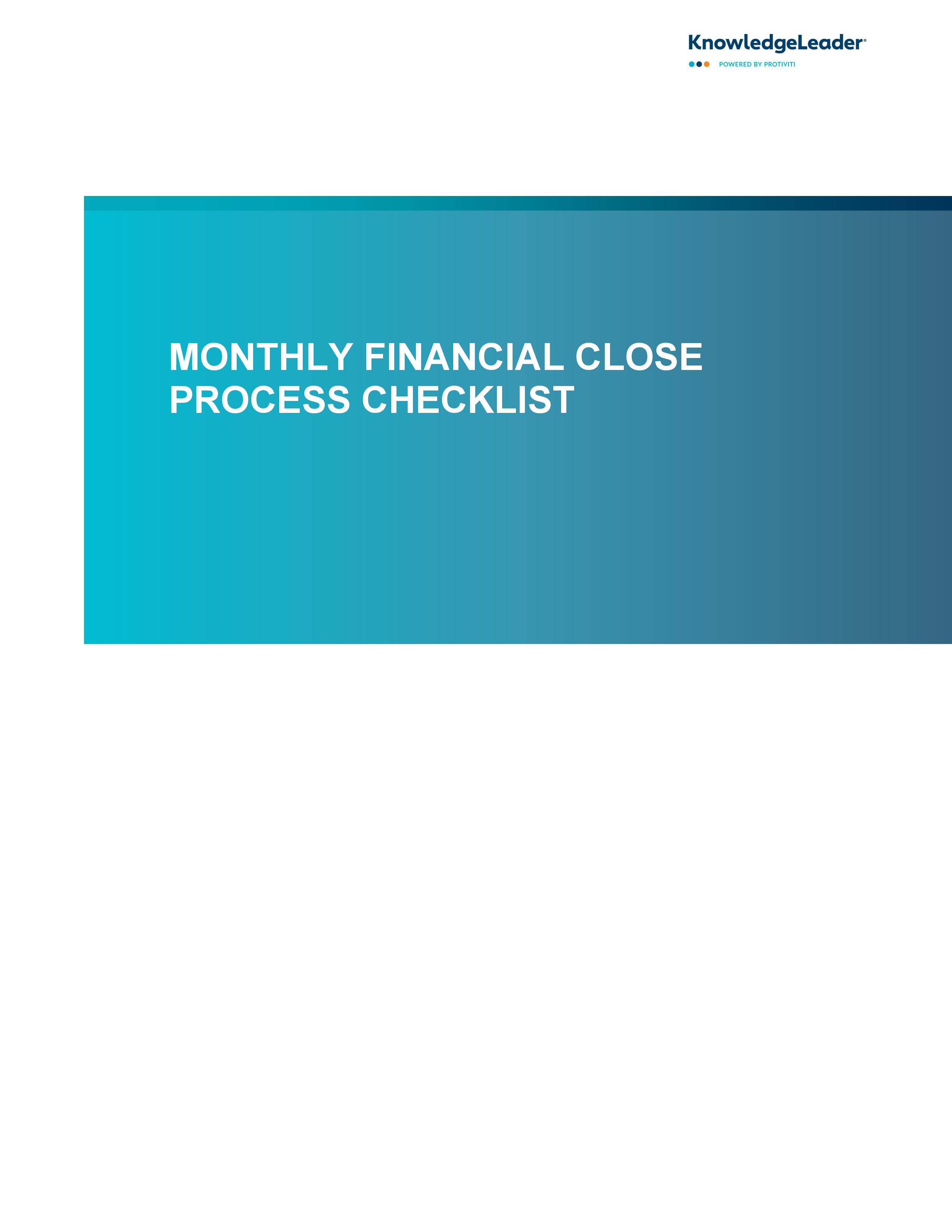 Screenshot of the first page of Monthly Financial Close Process Checklist -page-001