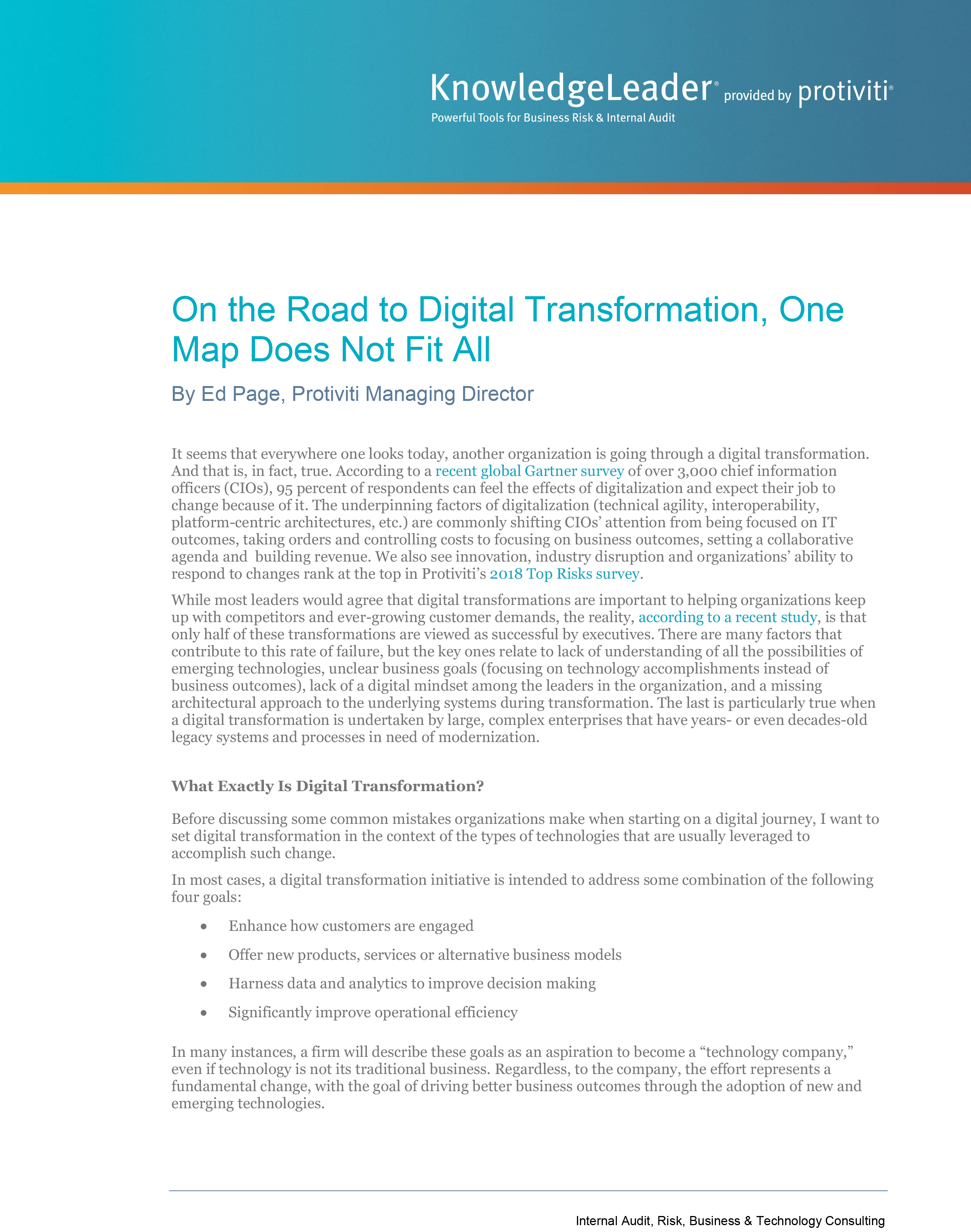 Screenshot of the first page of On the Road to Digital Transformation,One Map Does Not Fit