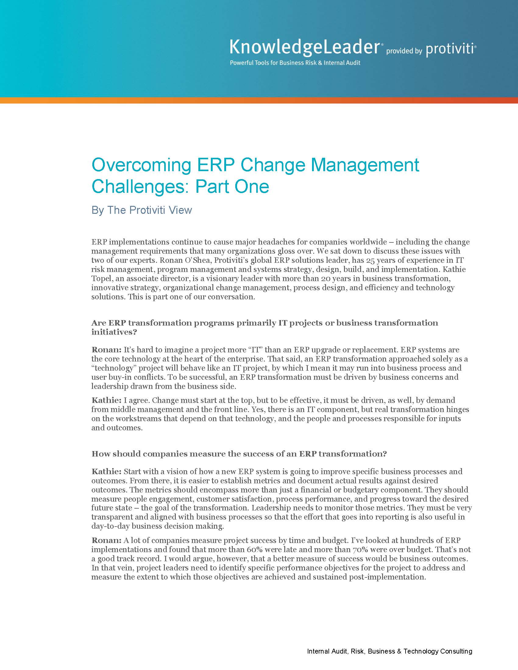 Screenshot of the first page of Overcoming ERP Change Management Challenges Part One