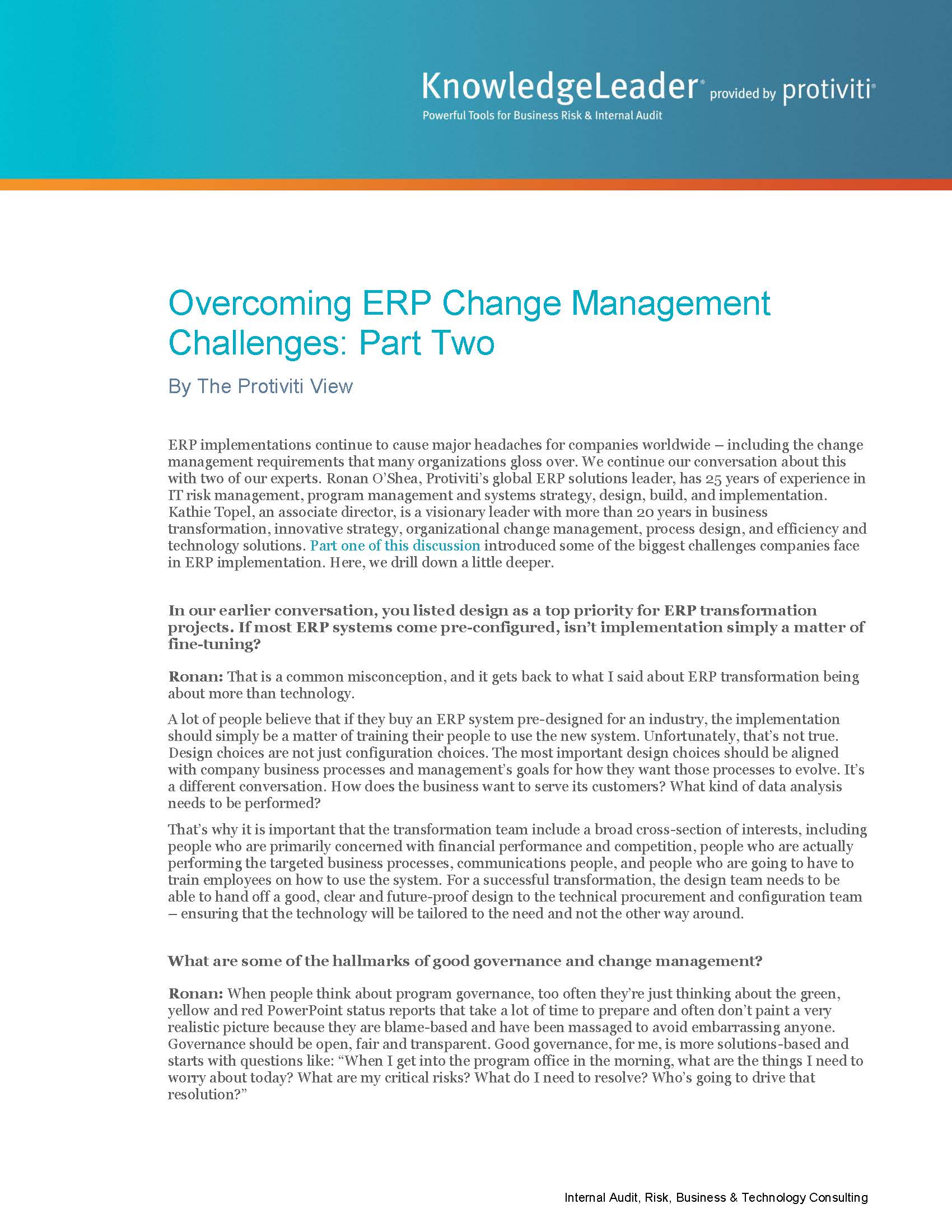 Screenshot of the first page of Overcoming ERP Change Management Challenges Part Two