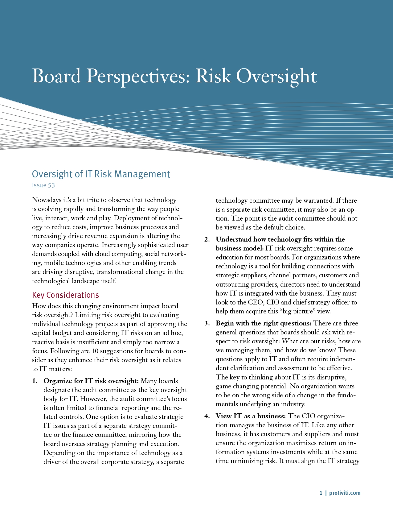 Screenshot of the first page of Oversight of IT Risk Management