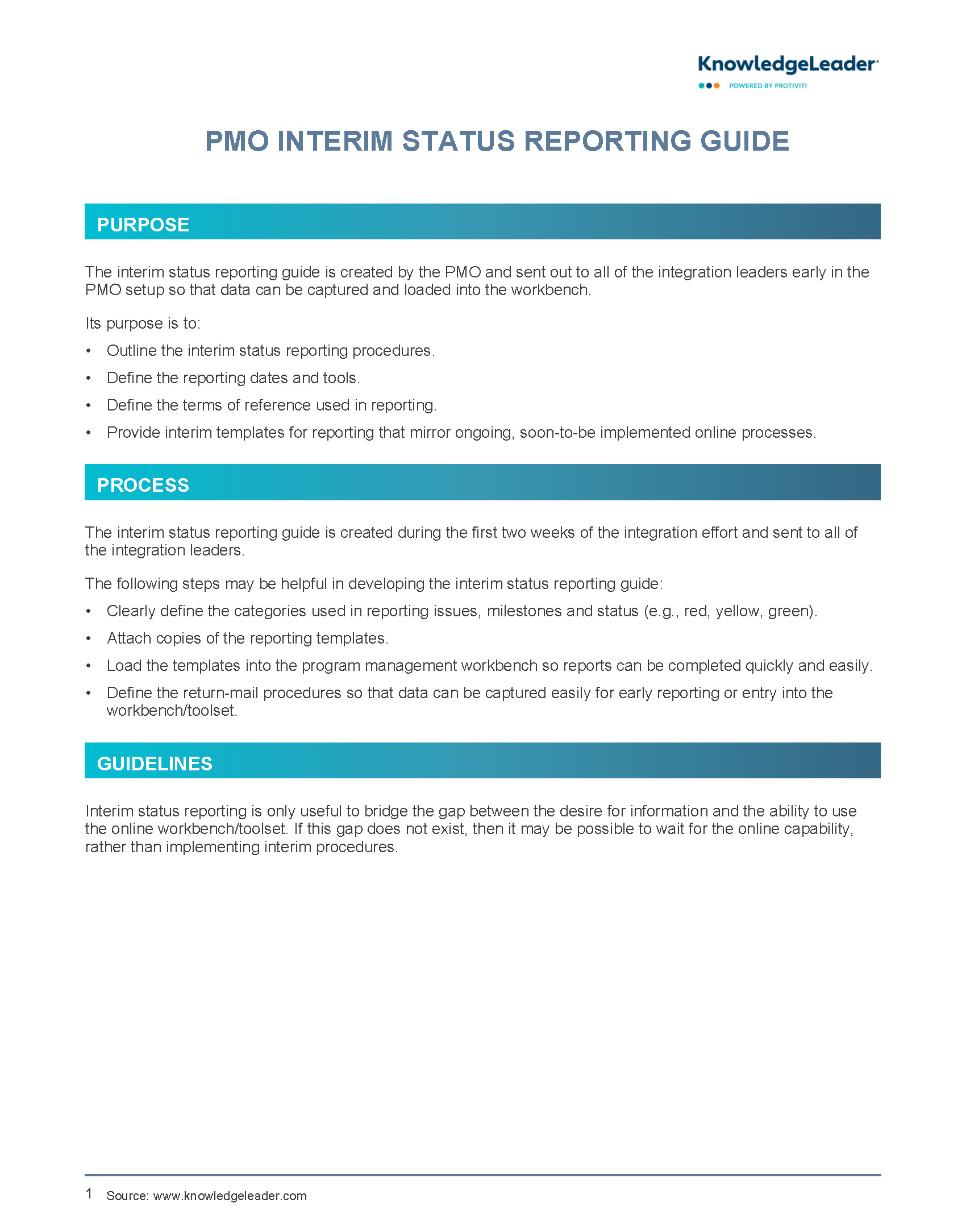 Screenshot of the first page of PMO Interim Status Reporting Guide