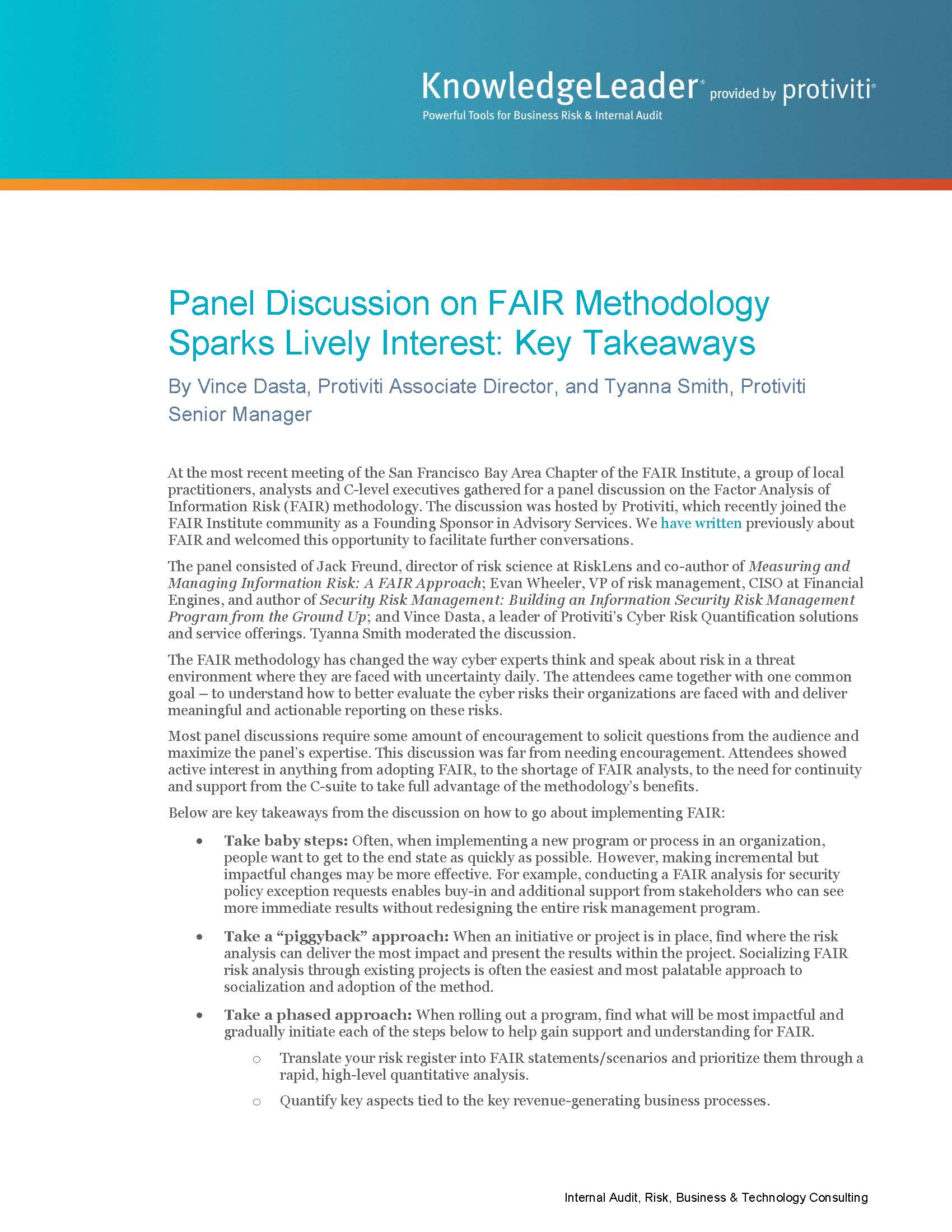 Screenshot of the first page of Panel Discussion on FAIR Methodology Sparks Lively Interest Key Takeaways
