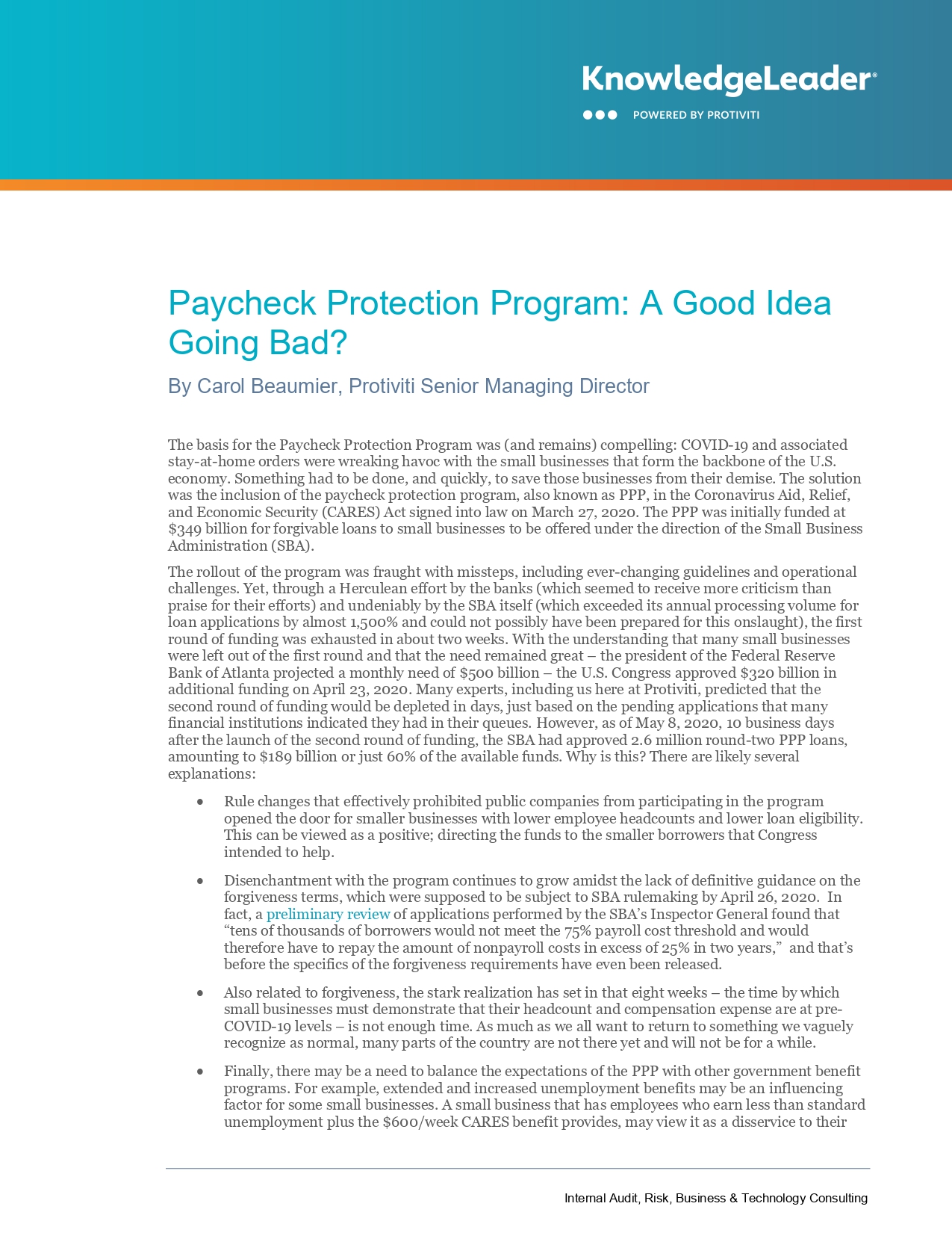 Screenshot of Paycheck Protection Program: A Good Idea Going Bad?
