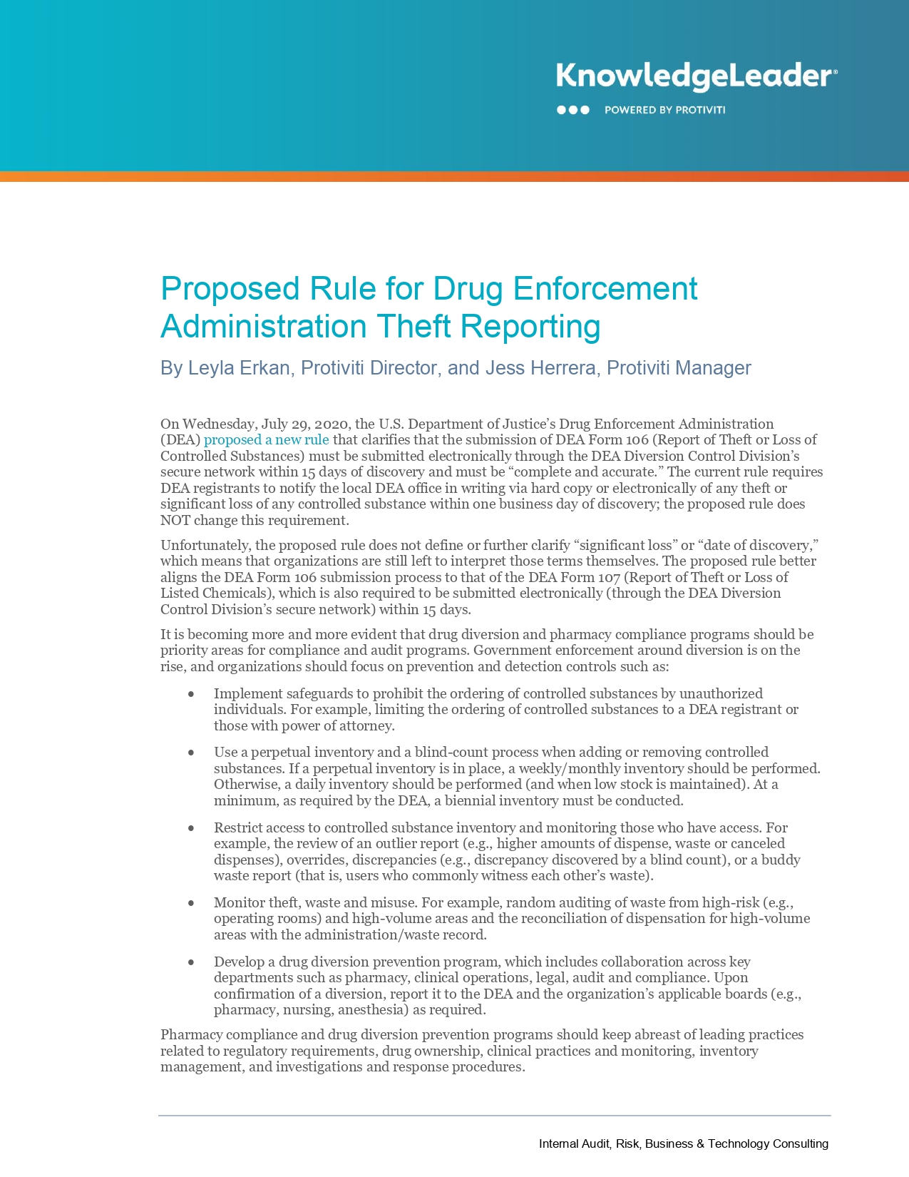 Screenshot of the first page of Proposed Rule for Drug Enforcement Administration Theft Reporting 