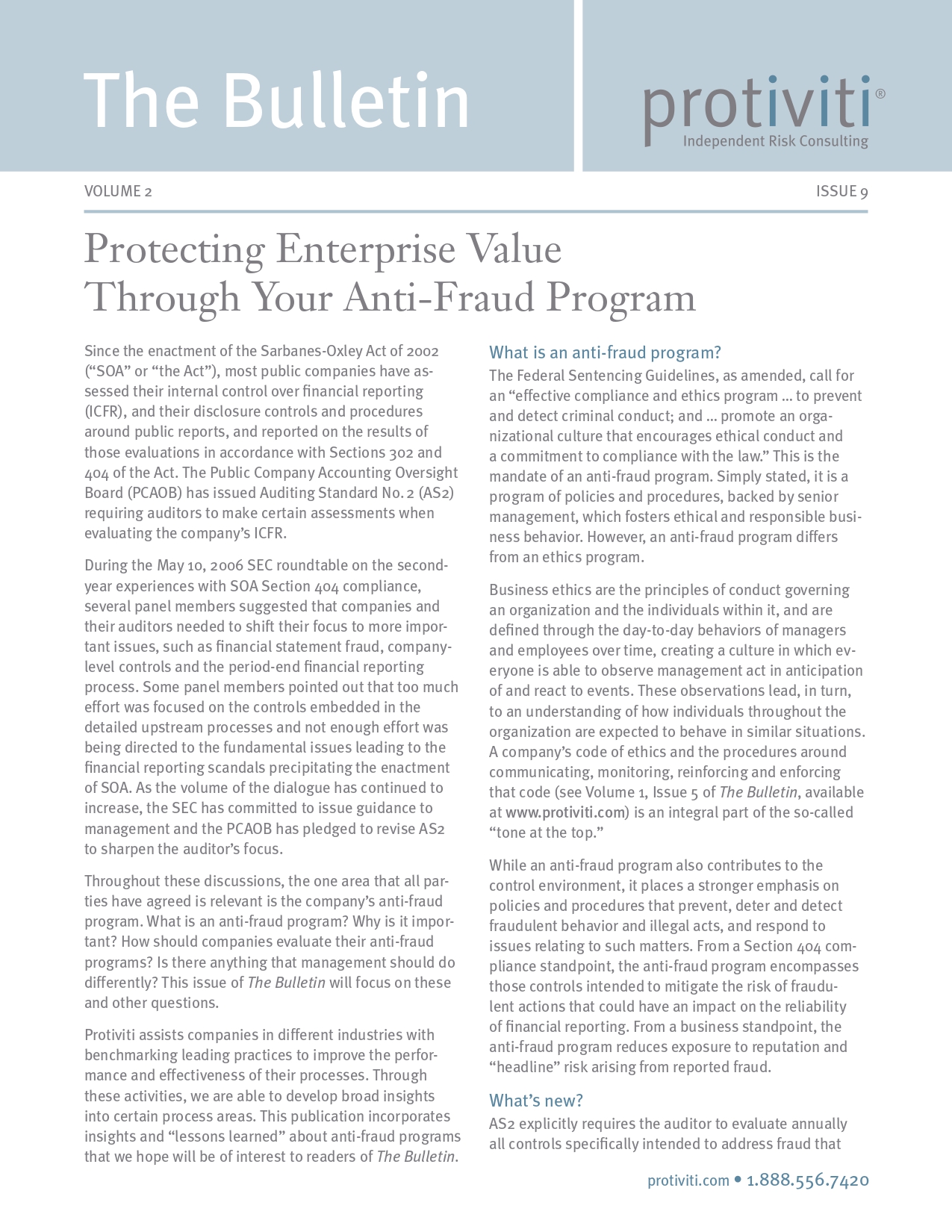 Screenshot of the first page of Protecting Enterprise Value Through Your Anti-Fraud Program