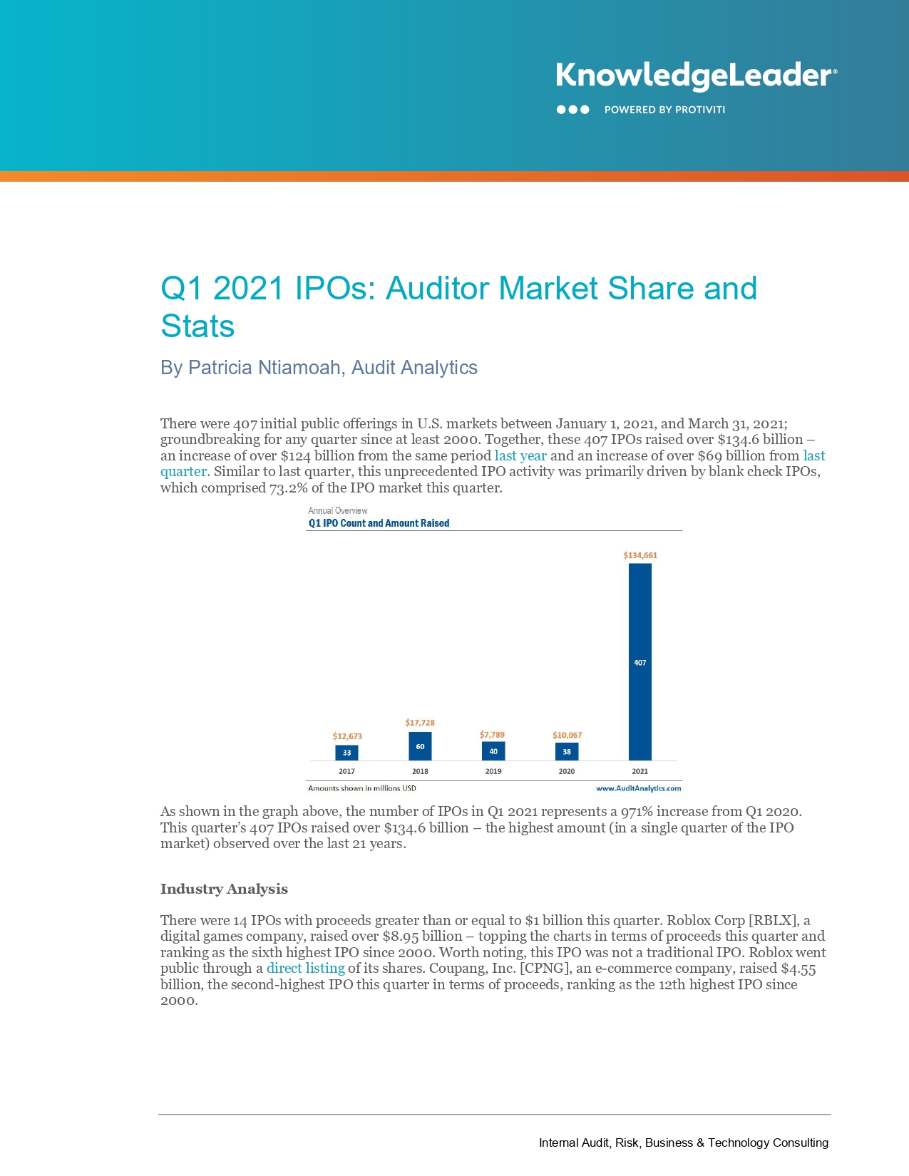 Q1 2021 IPOs Auditor Market Share and Stats