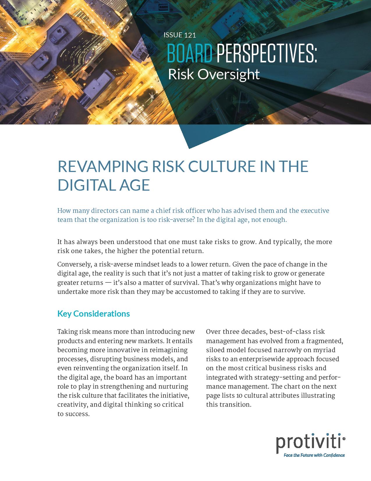Screenshot of the first page of Revamping Risk Culture in the Digital Age