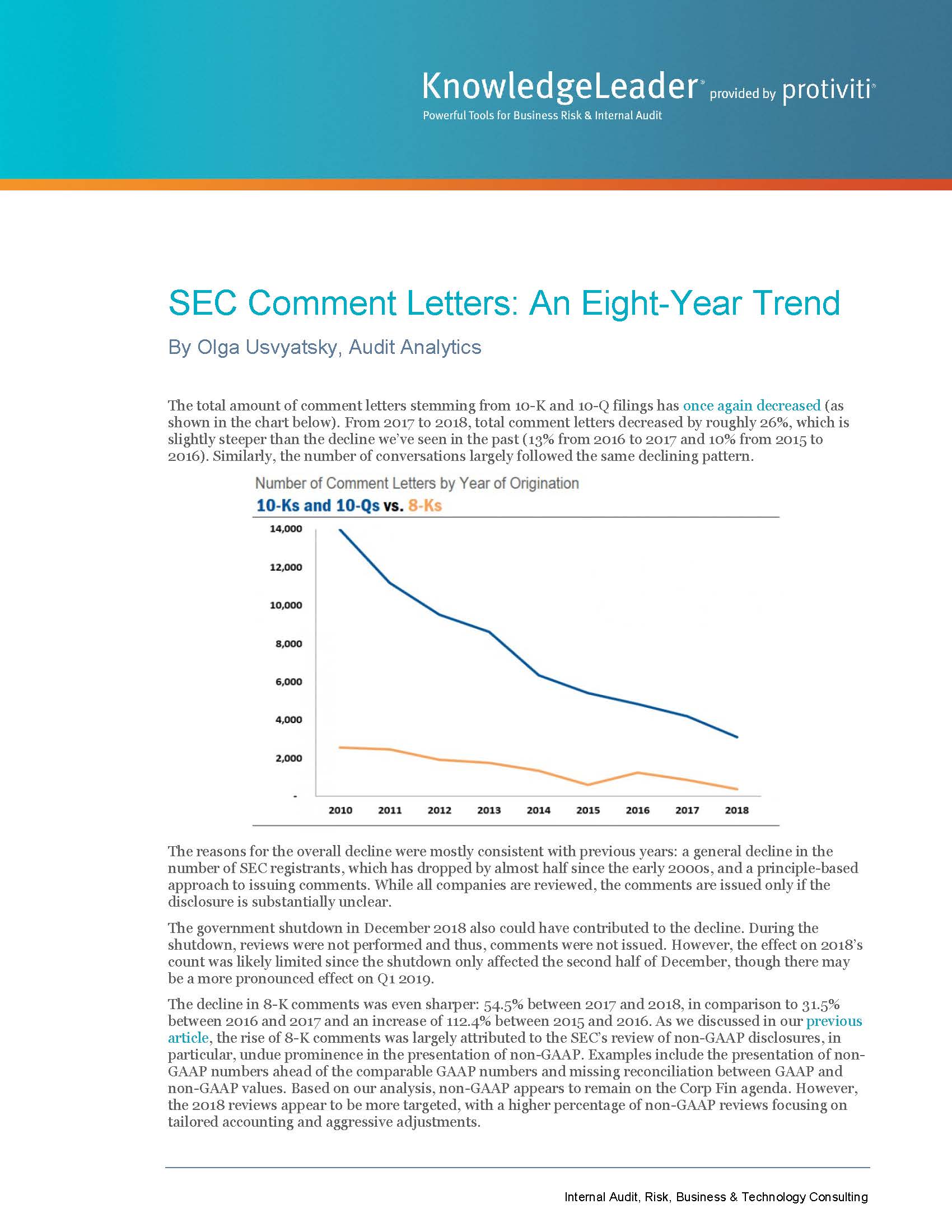 Screenshot of the first page of SEC Comment Letters An Eight-Year Trend