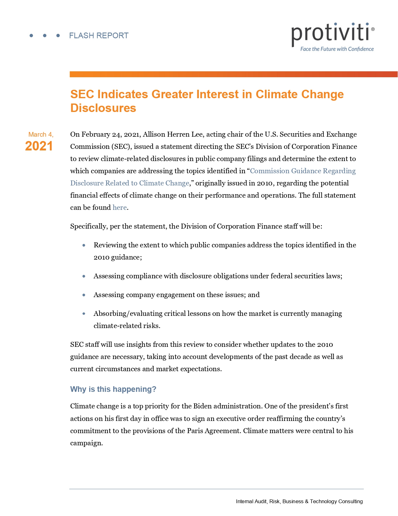 SEC Indicates Greater Interest in Climate Change Disclosures