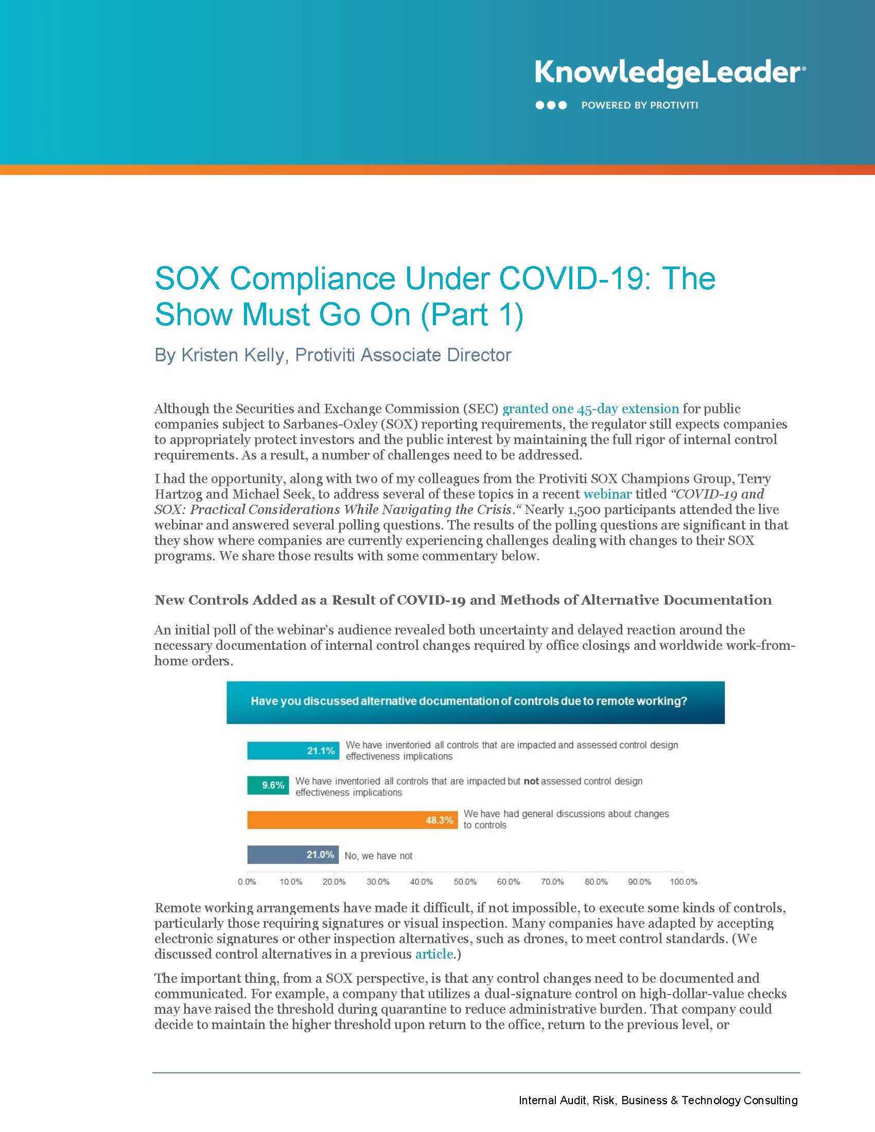 Screenshot of first page of SOX Compliance Under COVID-19: The Show Must Go On (Part 1)