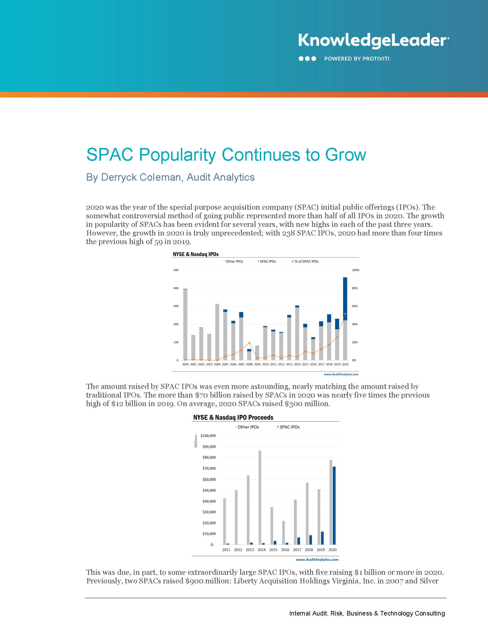 Screenshot of the first page of SPAC Popularity Continues to Grow