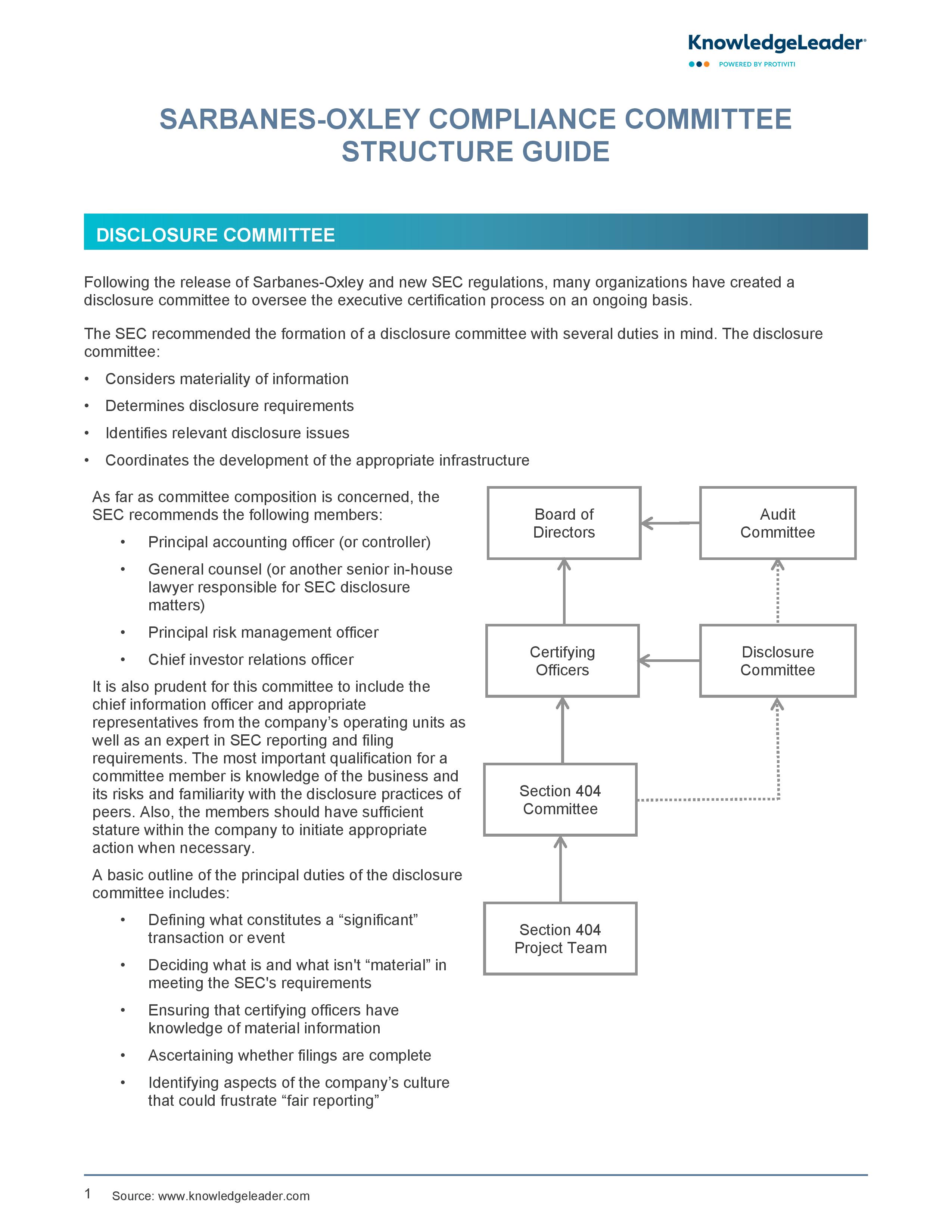 Screenshot of the first page of Sarbanes-Oxley Compliance Committee Structure Guide -page-001