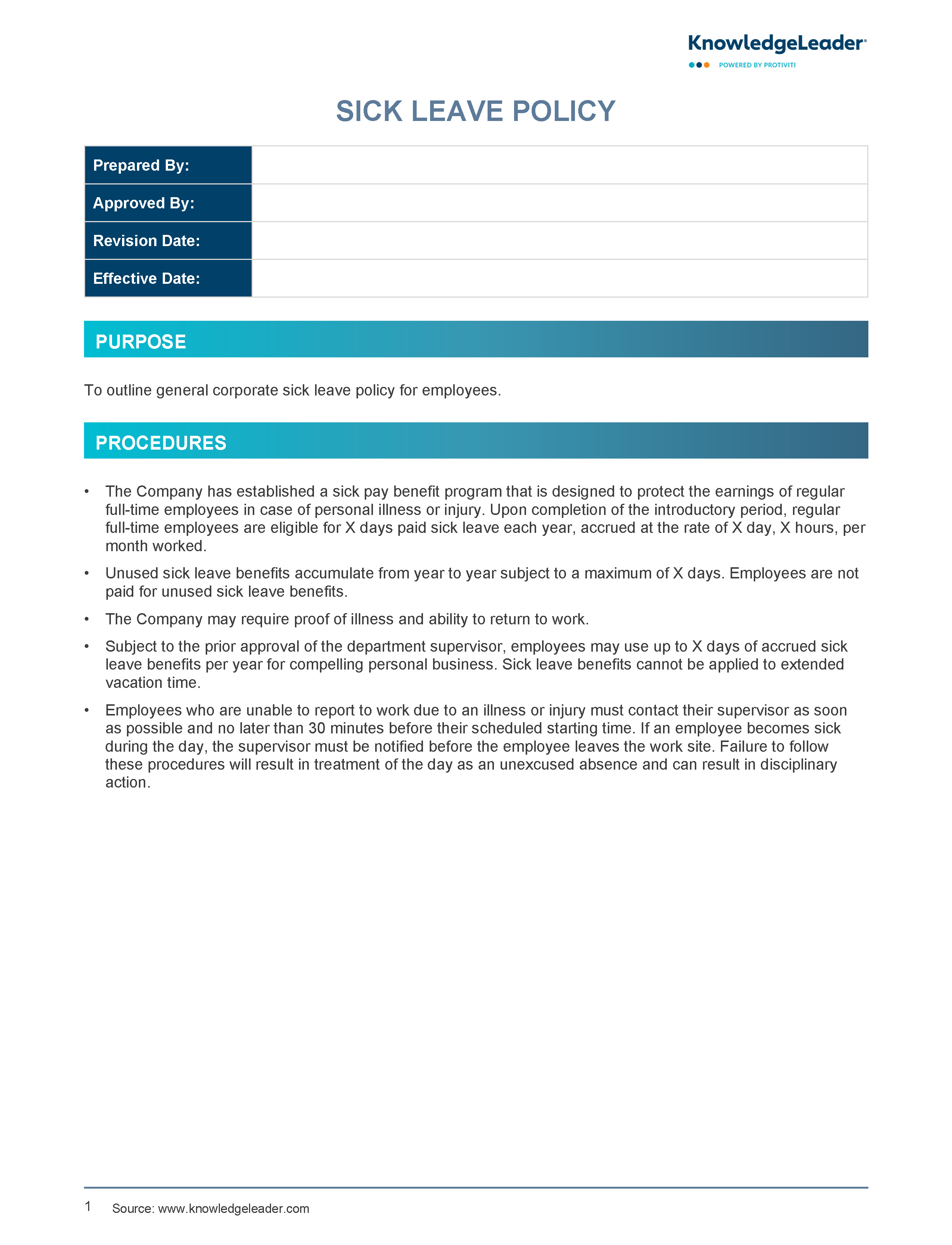Screenshot of the first page of Sick Leave Policy