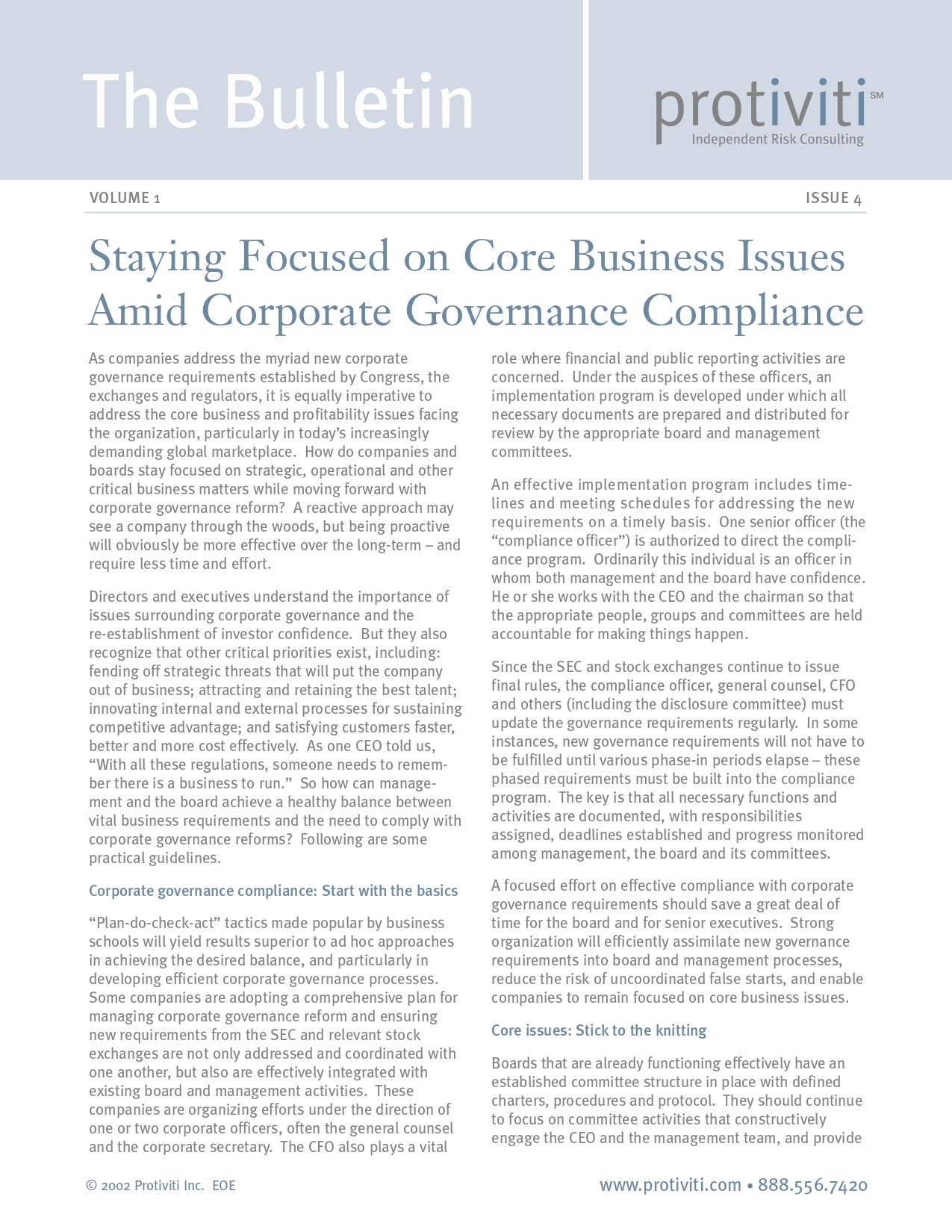 Screenshot of the first page of Staying Focused on Core Business Issues