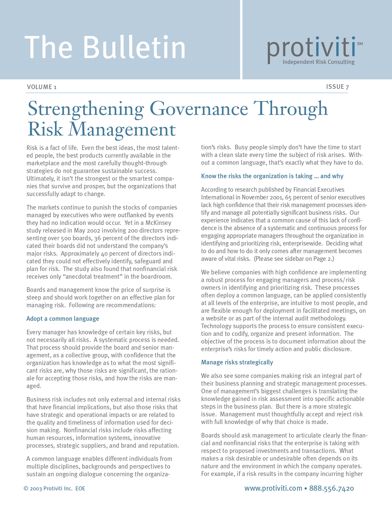 Screenshot of the first page of Strengthening Governance Through Risk Management