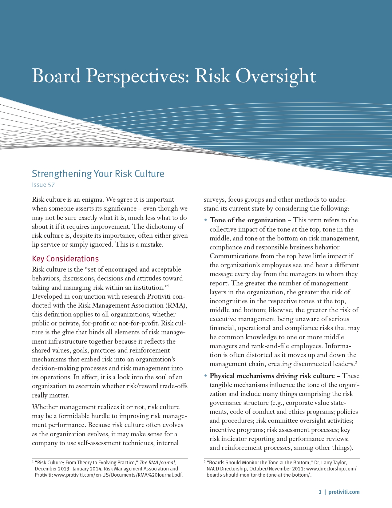 Screenshot of the first page of Strengthening Your Risk Culture