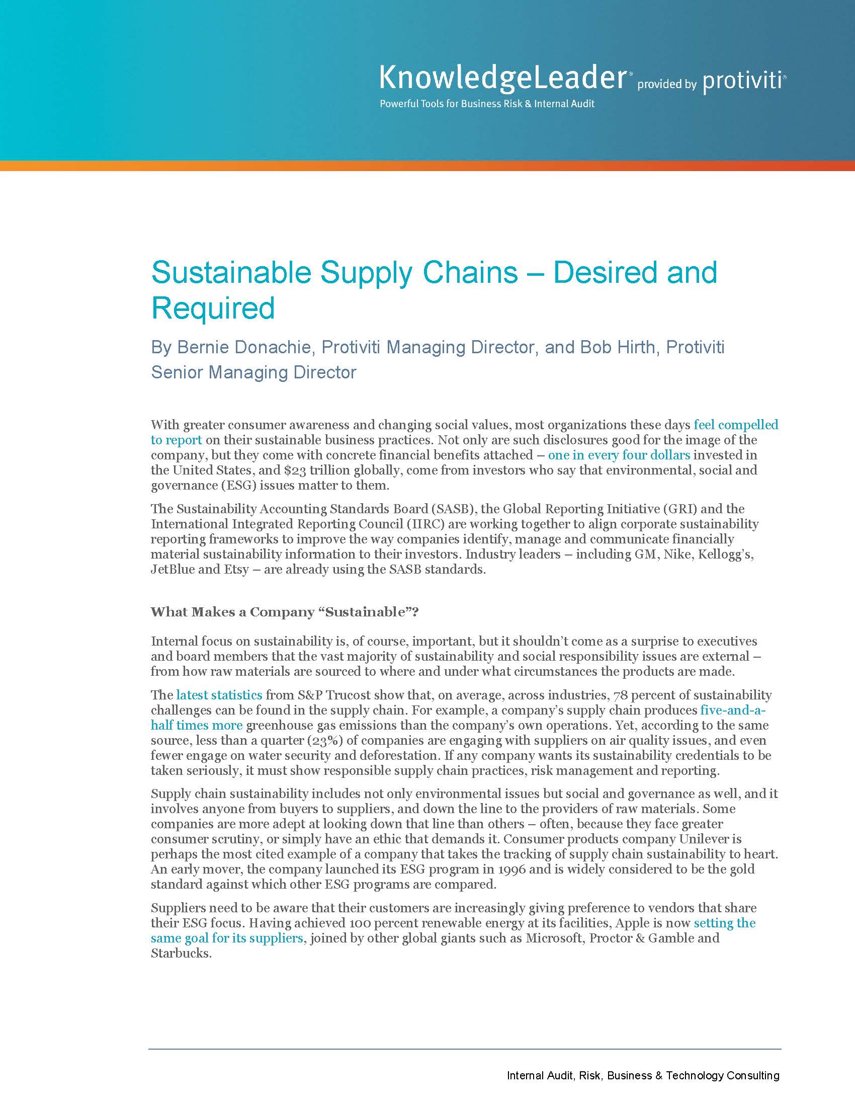 Screenshot of the first page of Sustainable Supply Chains — Desired and Required