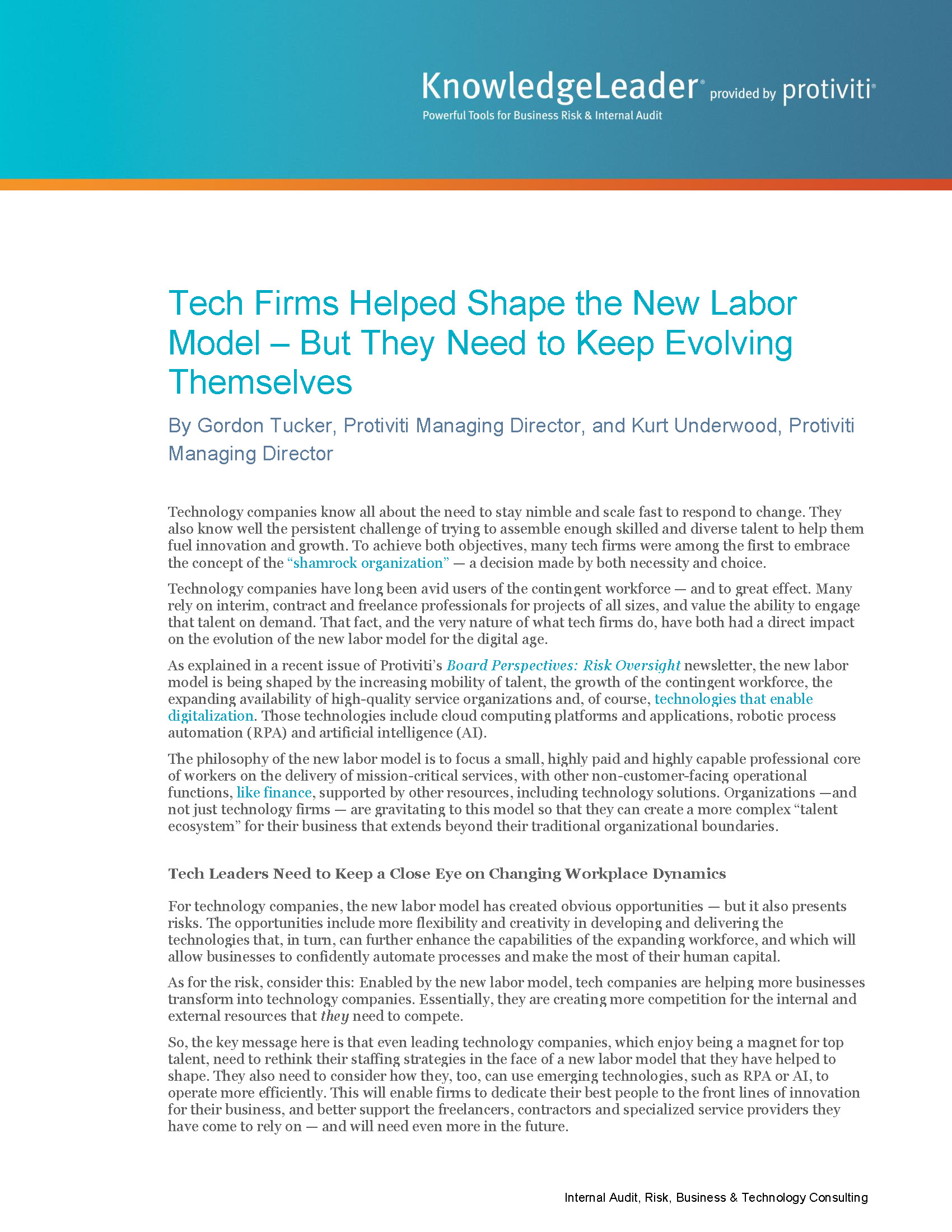 Screenshot of the first page of Tech Firms Helped Shape the New Labor Model – But They Need to Keep Evolving Themselves