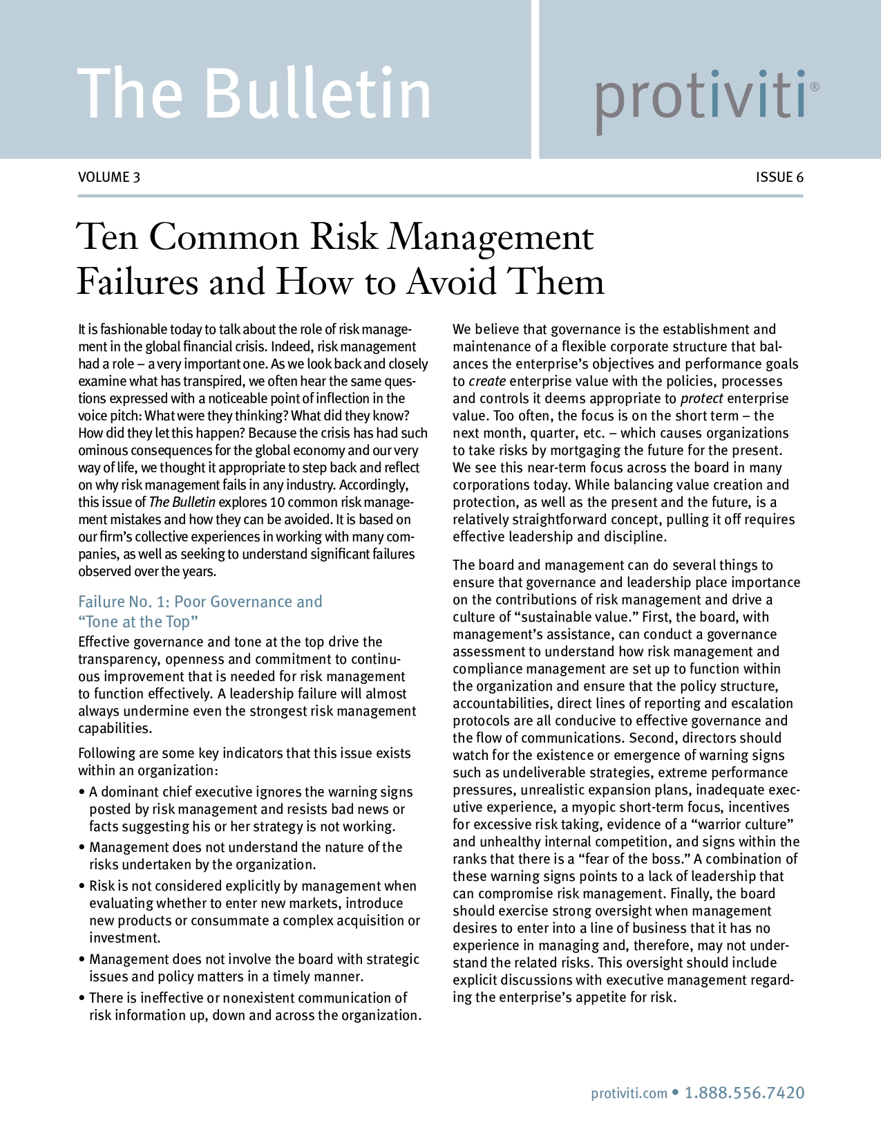 Screenshot of the first page of Ten Common Risk Management Failures and How to Avoid Them