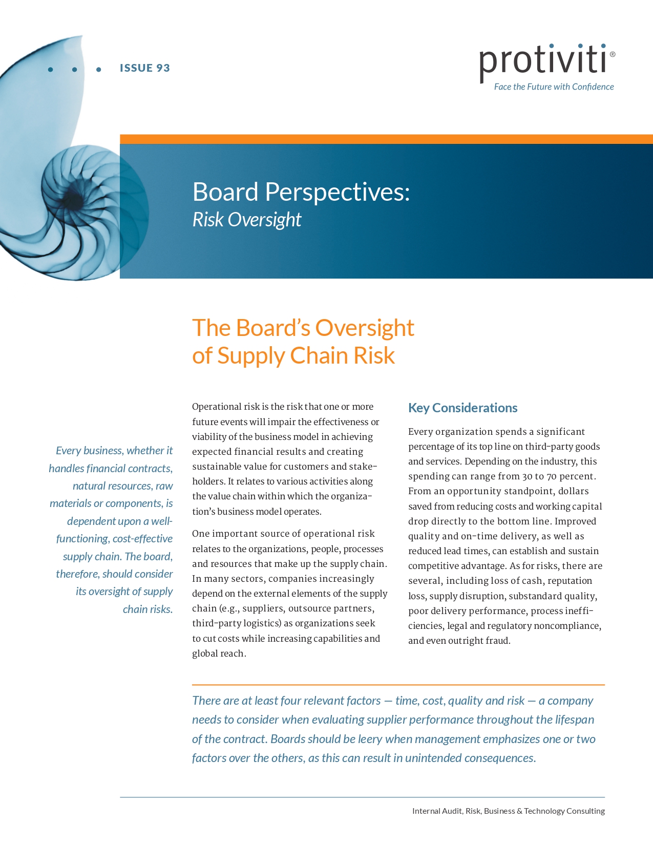 Screenshot of the first page of The Board’s Oversight of Supply Chain Risk