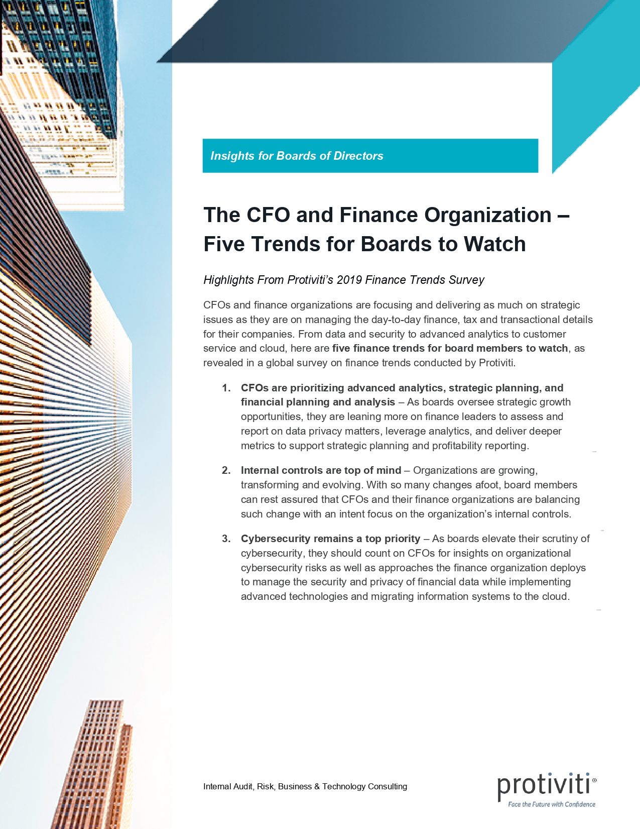 Screenshot of the first page of The CFO and Finance Organization Five Trends for Boards to Watch