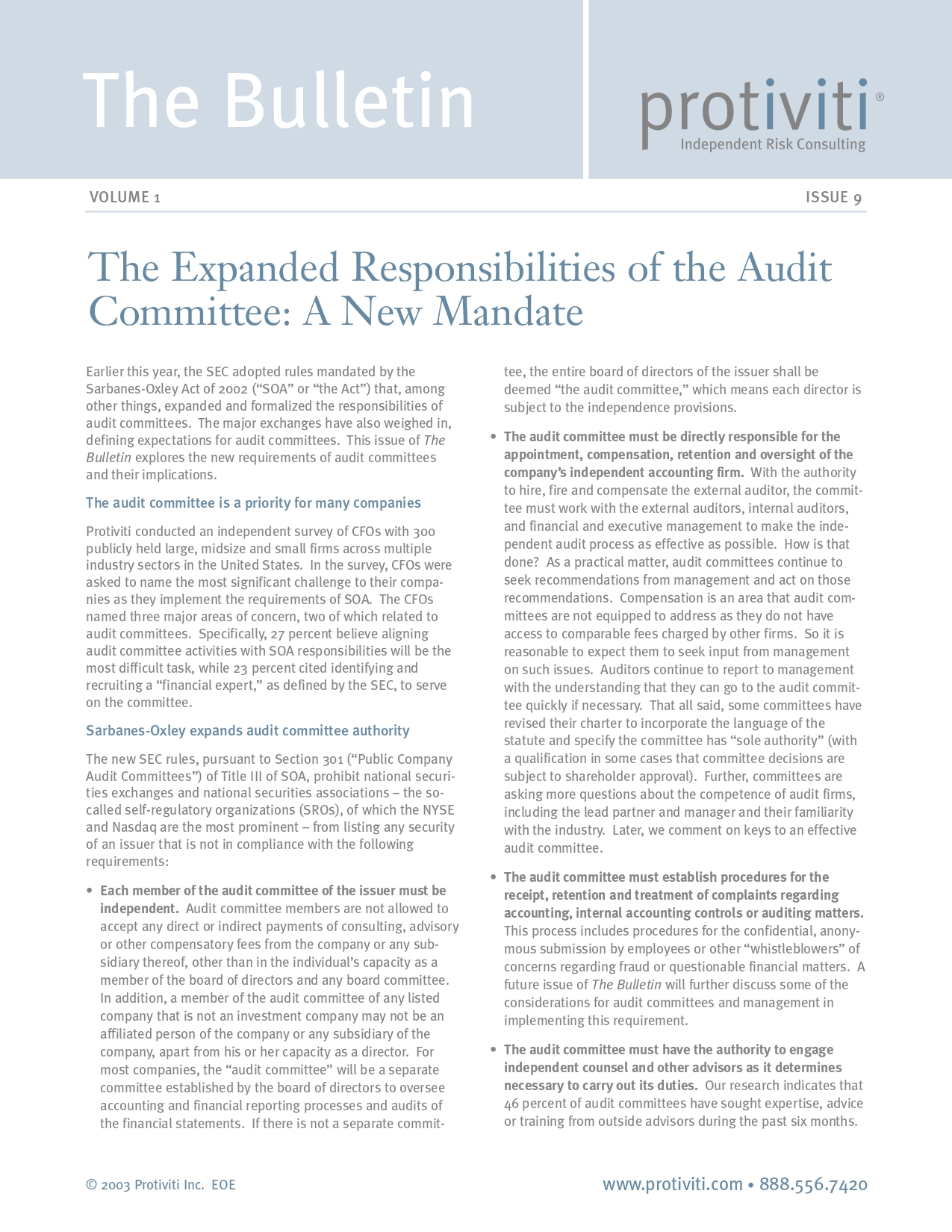 Screenshot of the first page of The Expanded Responsibilities of the Audit Committee - A New Mandate