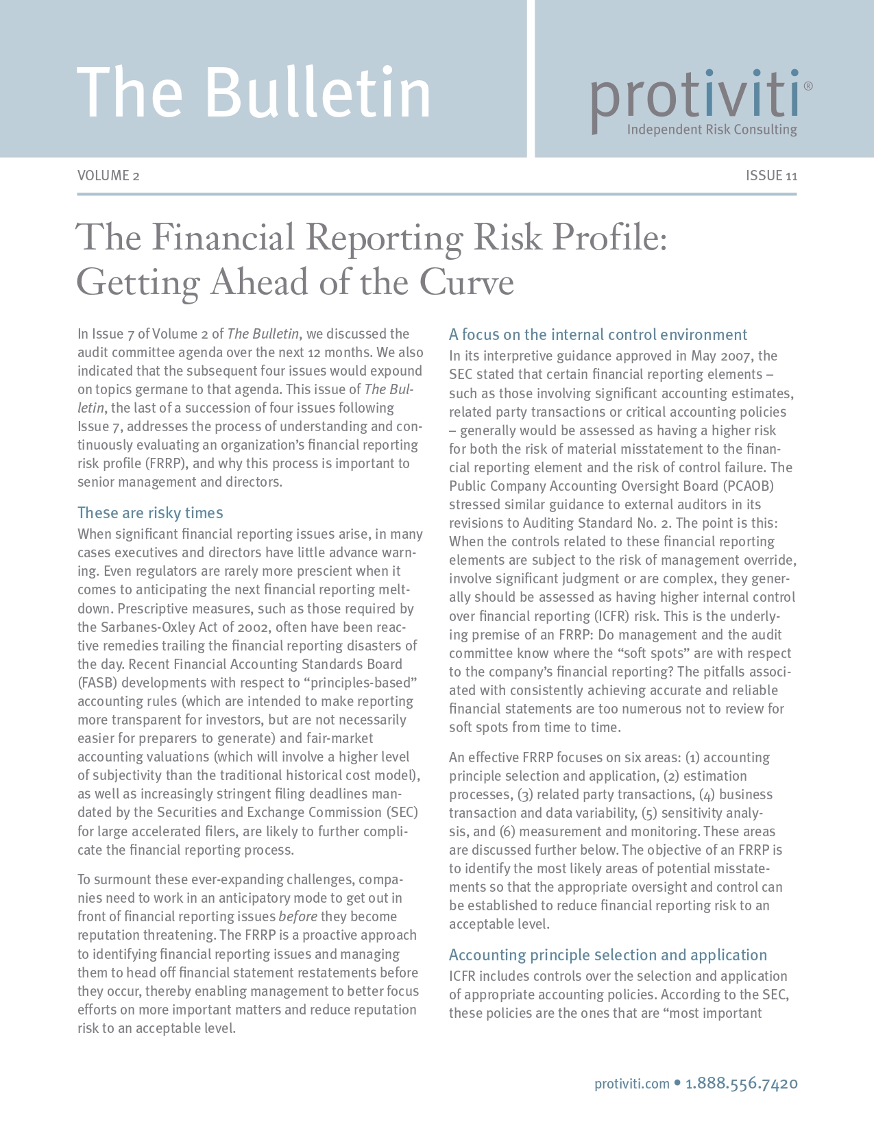 Screenshot of the first page of The Financial Reporting Risk Profile - Getting Ahead of the Curve