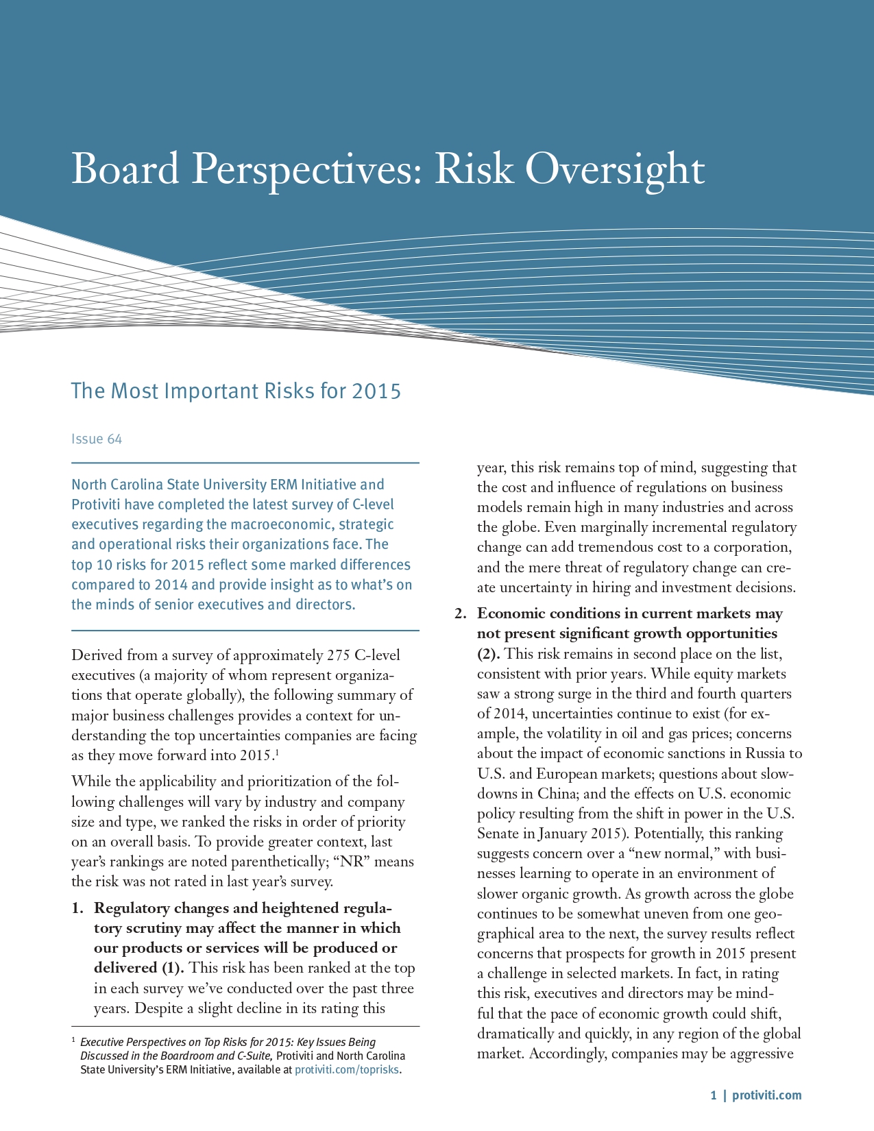 Screenshot of the first page of The Most Important Risks for 2015.