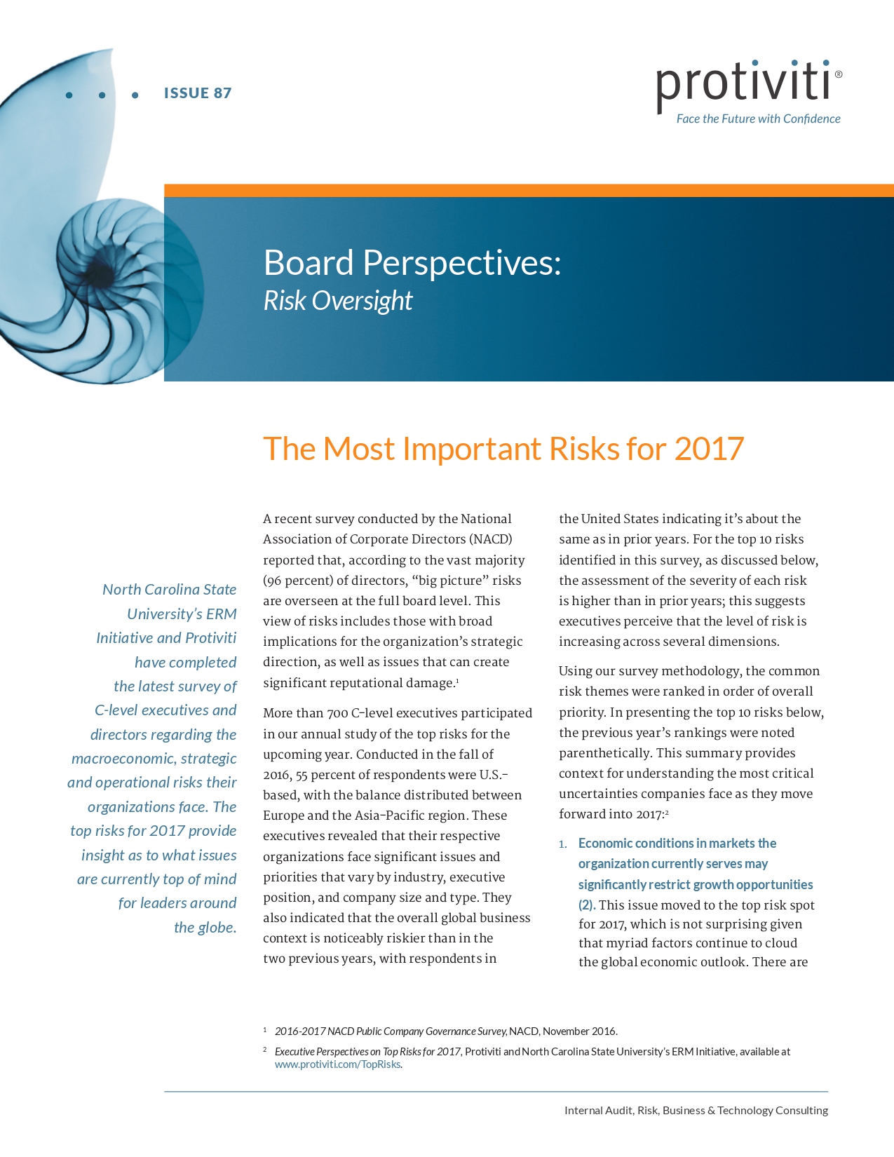 Screenshot of the first page of The Most Important Risks for 2017