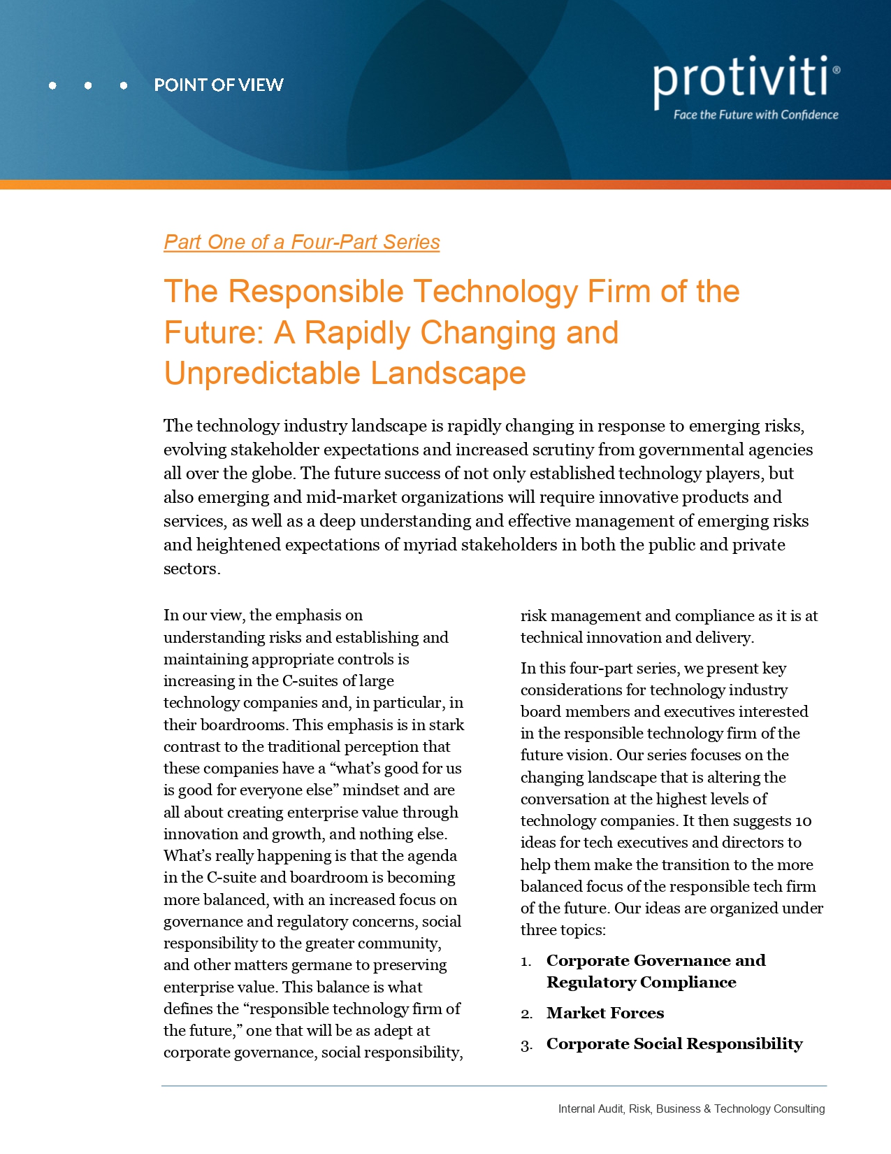 Screenshot of the first page of The Responsible Technology Firm of the Future - A Rapidly Changing and Unpredictable Landscape
