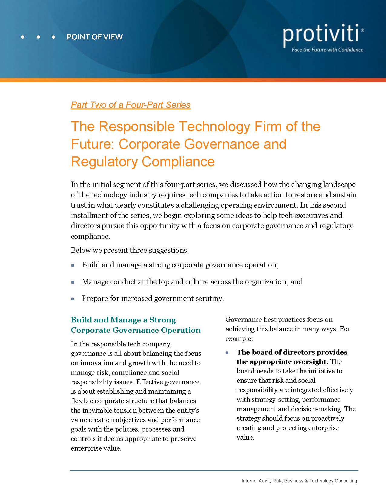 Screenshot of the first page of The Responsible Technology Firm of the Future Corporate Governance and Regulatory Compliance