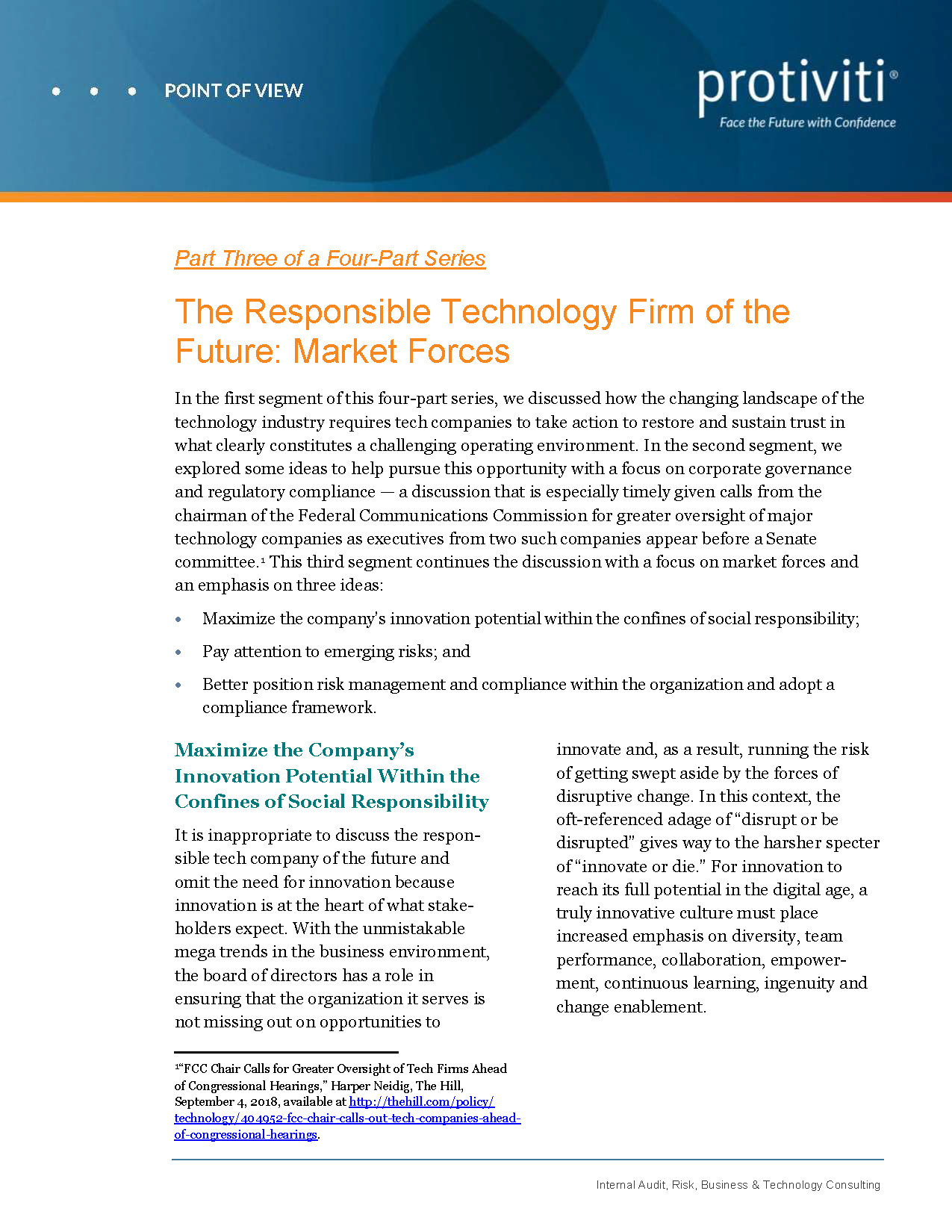 Screenshot of the first page of The Responsible Technology Firm of the Future Market Forces