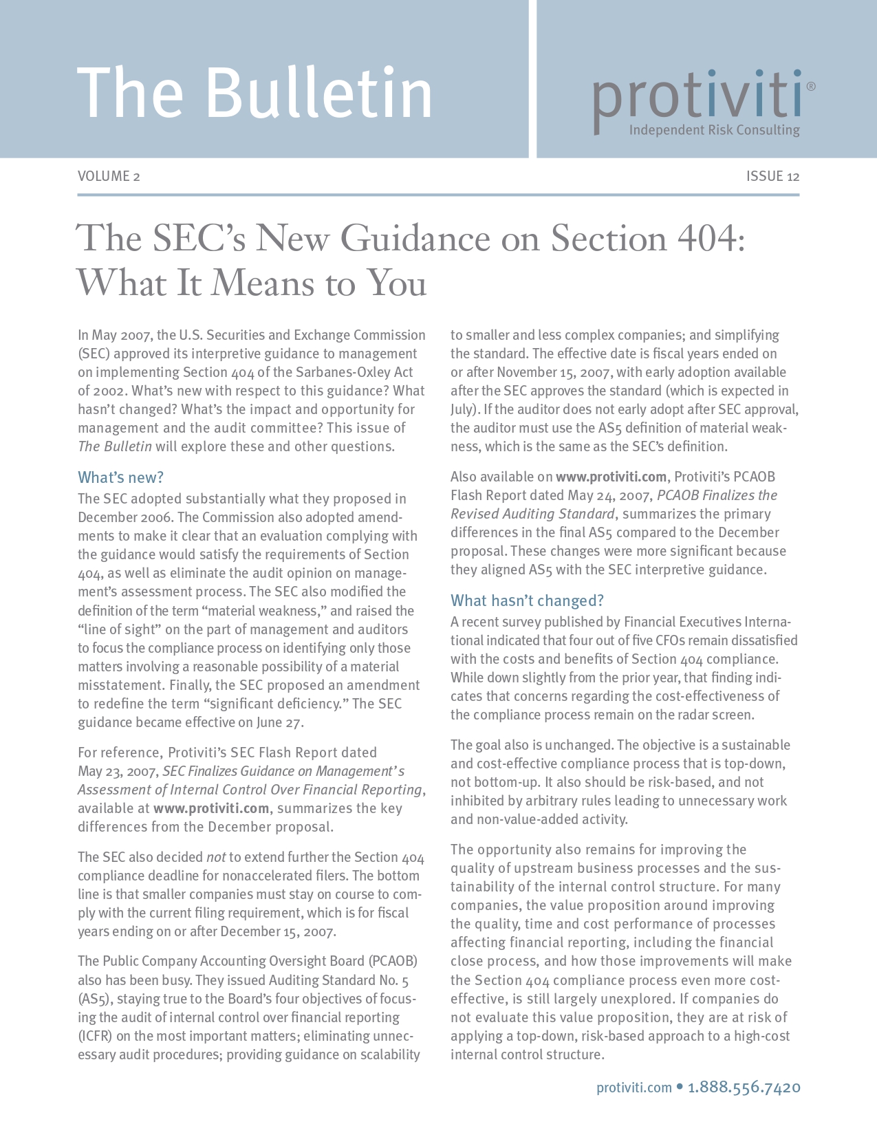 Screenshot of the first page of The SEC’s New Guidance on Section 404 - What It Means to You