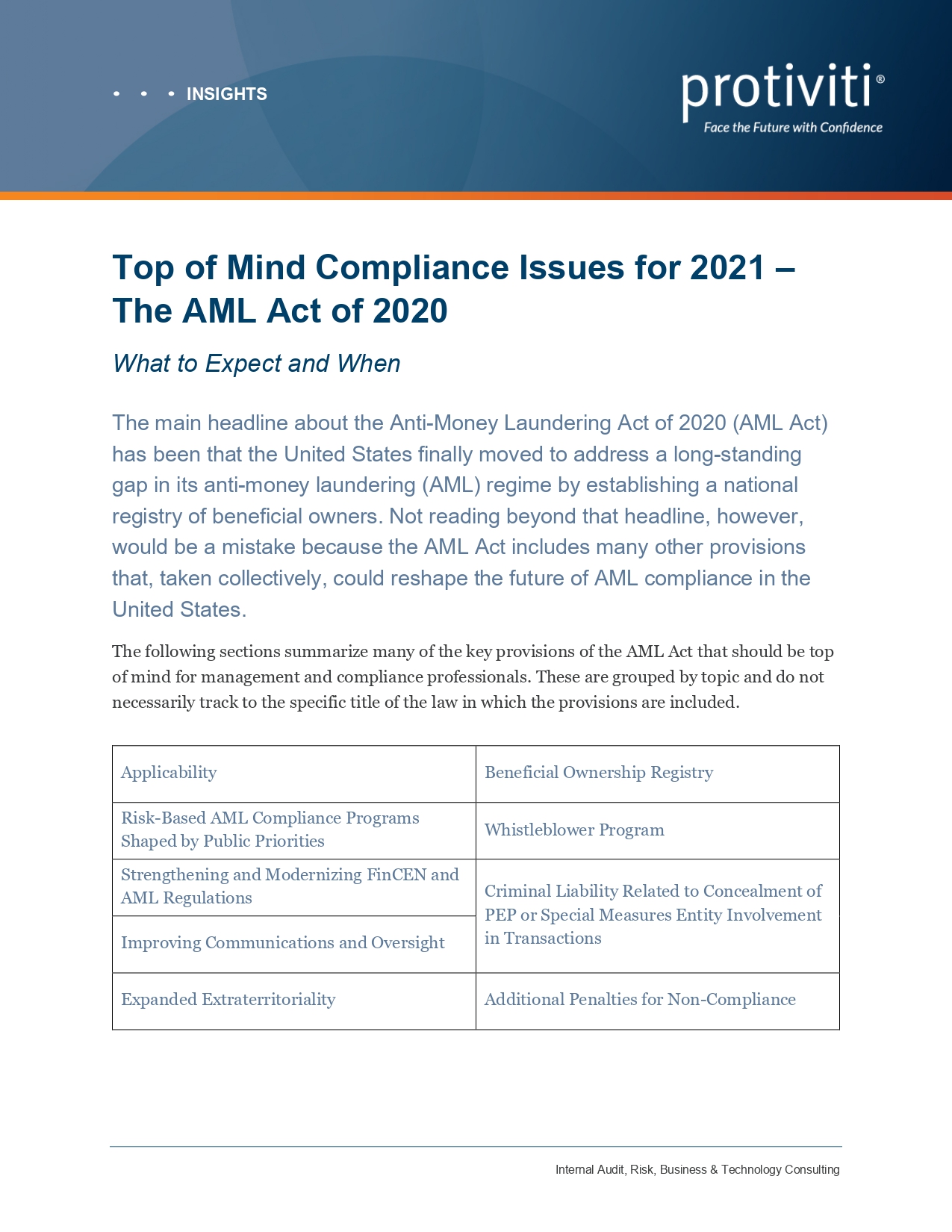 Top of Mind Compliance Issues for 2021 – The AML Act of 2020