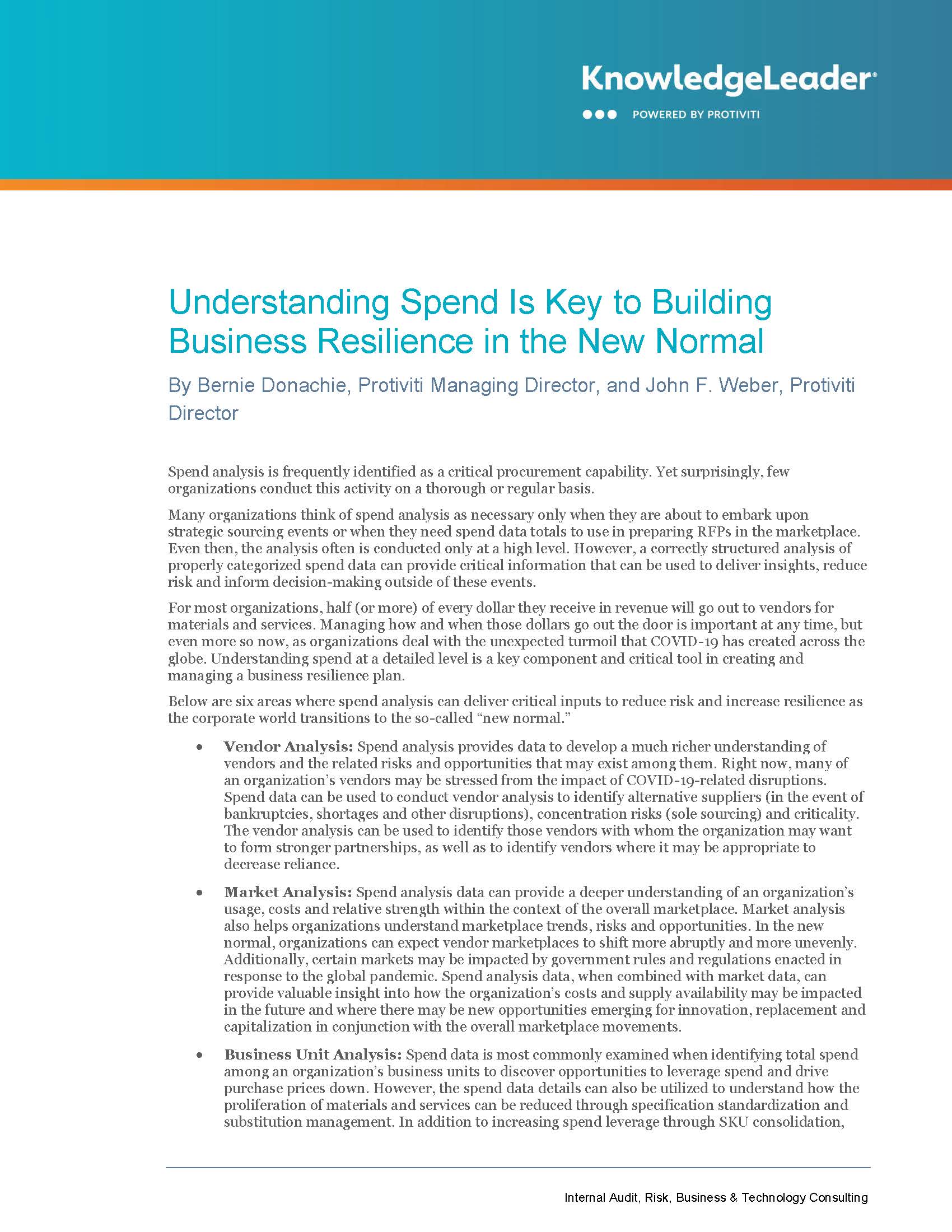 Screenshot of the first page of Understanding Spend Is Key to Building Business Resilience in the New Normal