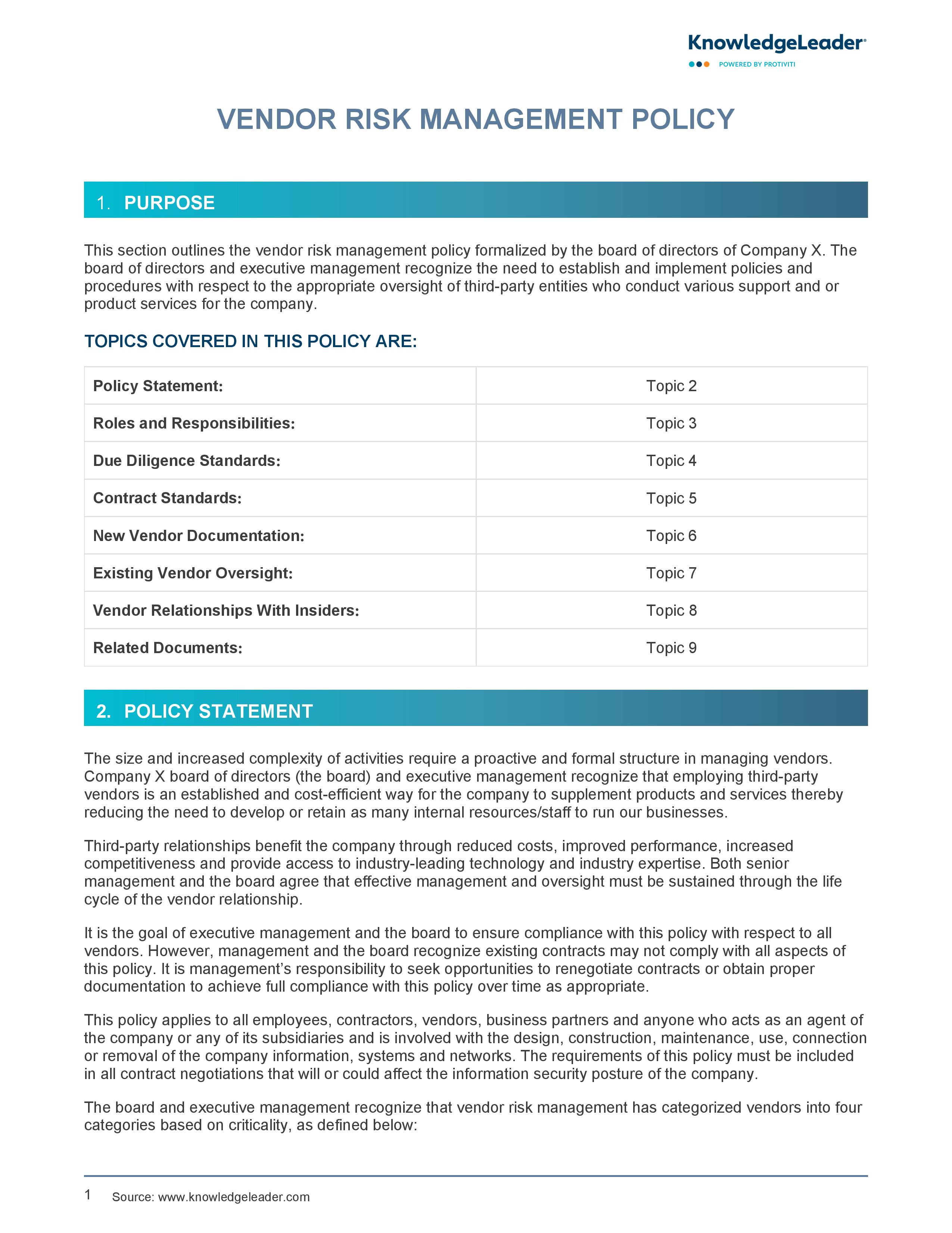 Screenshot of the first page of Vendor Risk Management Policy-page-001