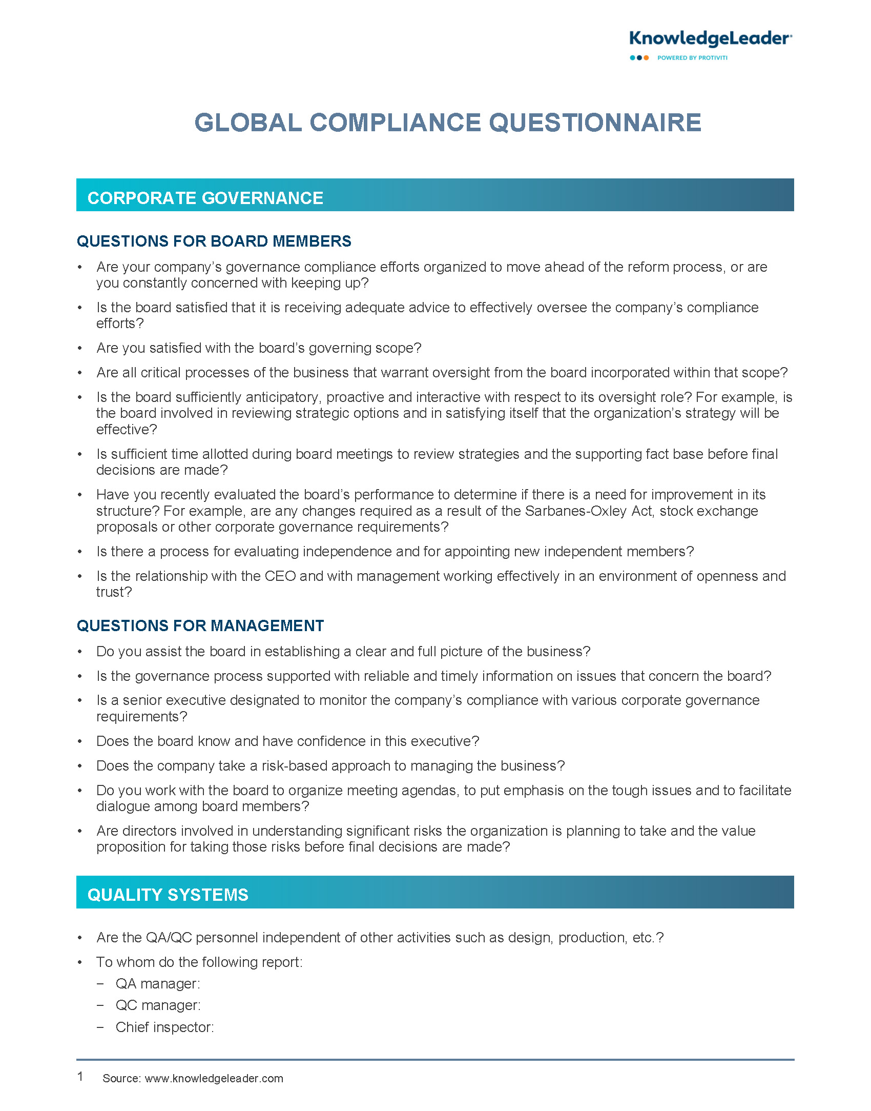 Global Compliance Questionnaire