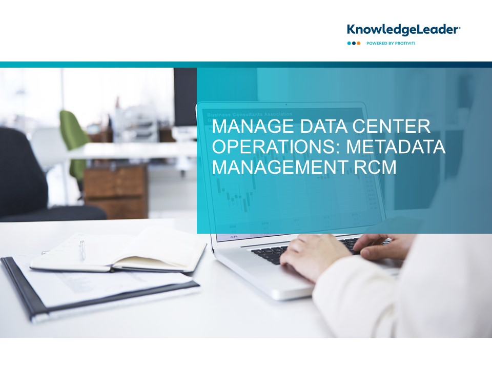 Screenshot of the first page of Manage Data Center Operations: Metadata Management RCM